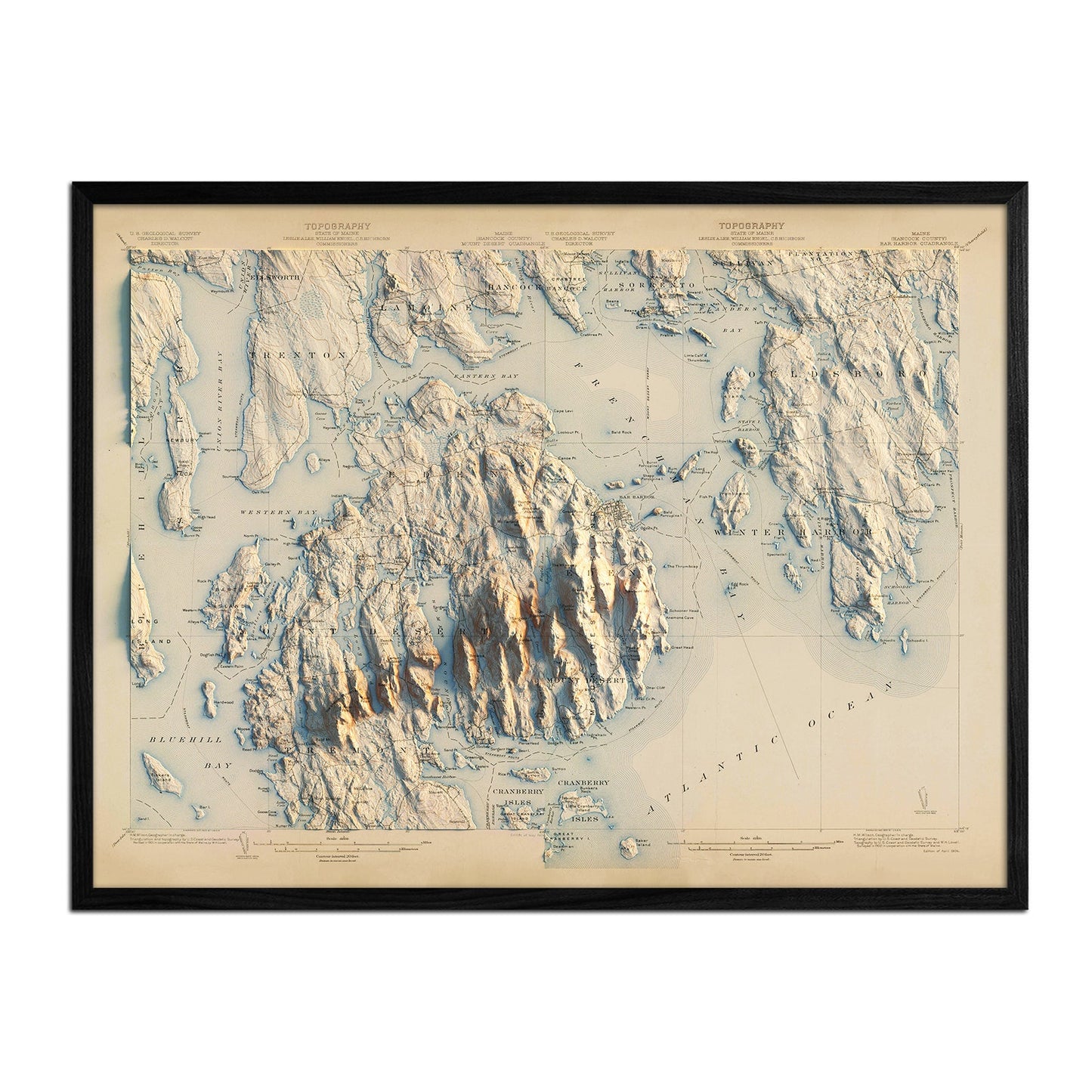 Vintage Acadia, Bar Harbor Relief Map - 1904