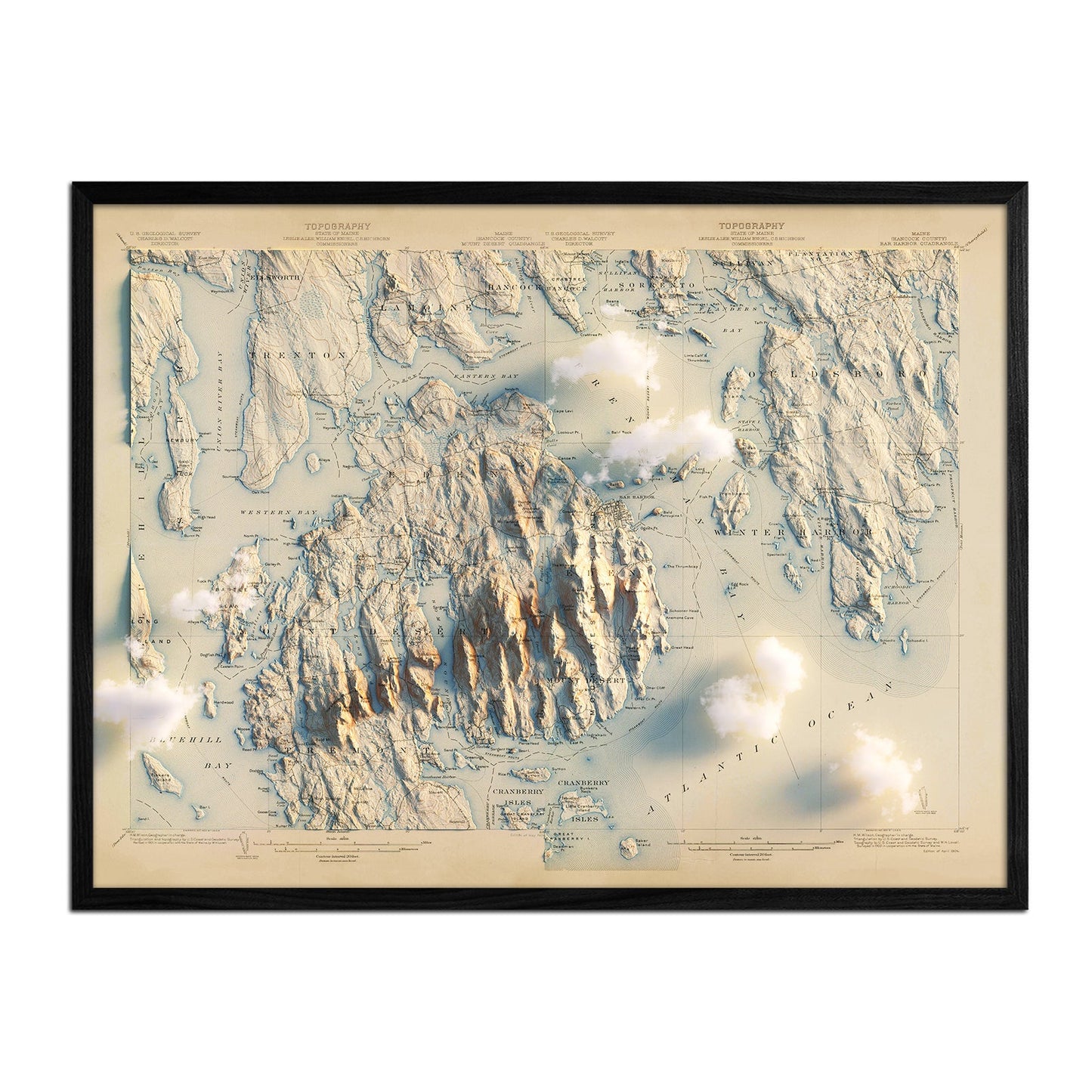 Vintage Acadia, Bar Harbor Relief Map - 1904