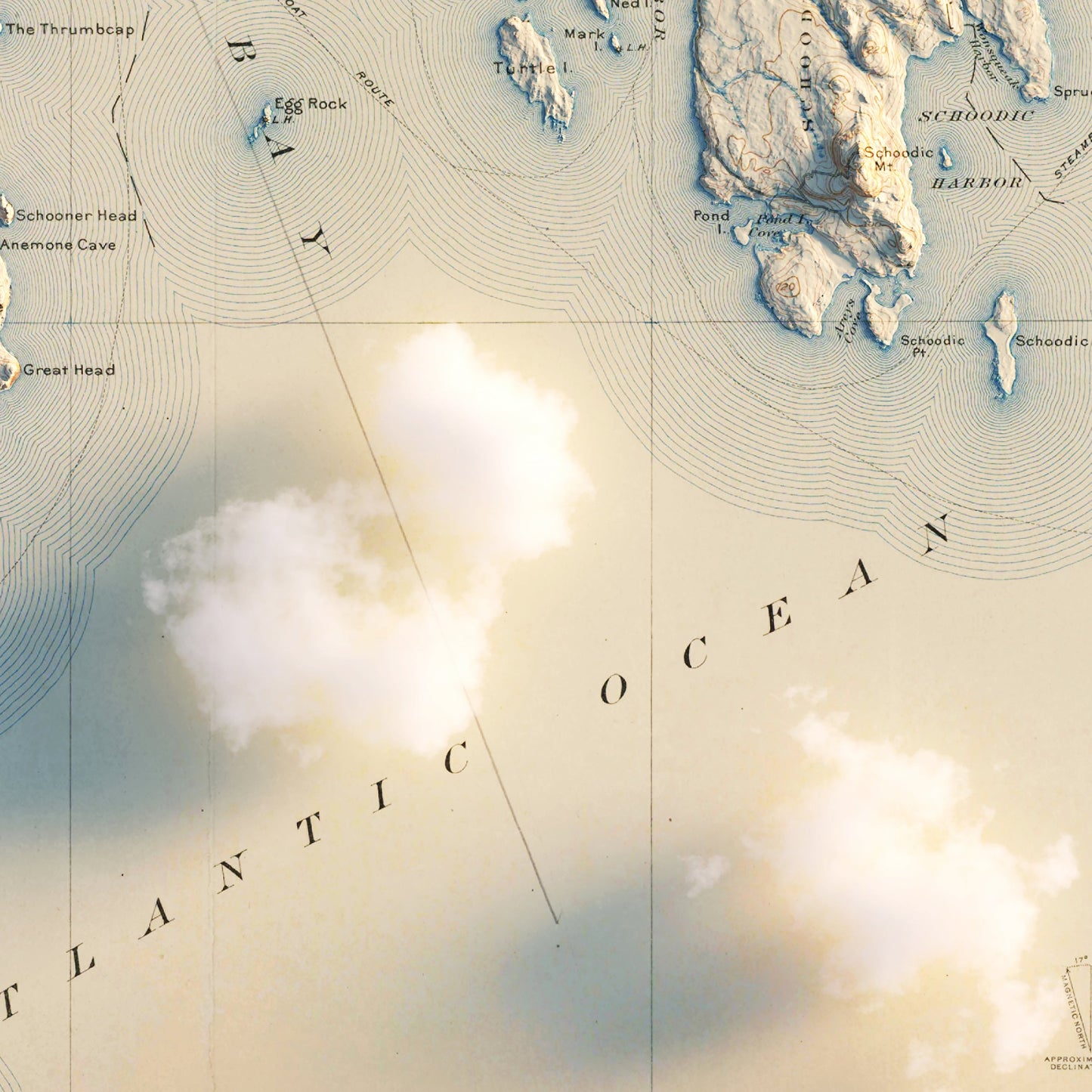 Acadia, Bar Harbor 1904 Shaded Relief Map