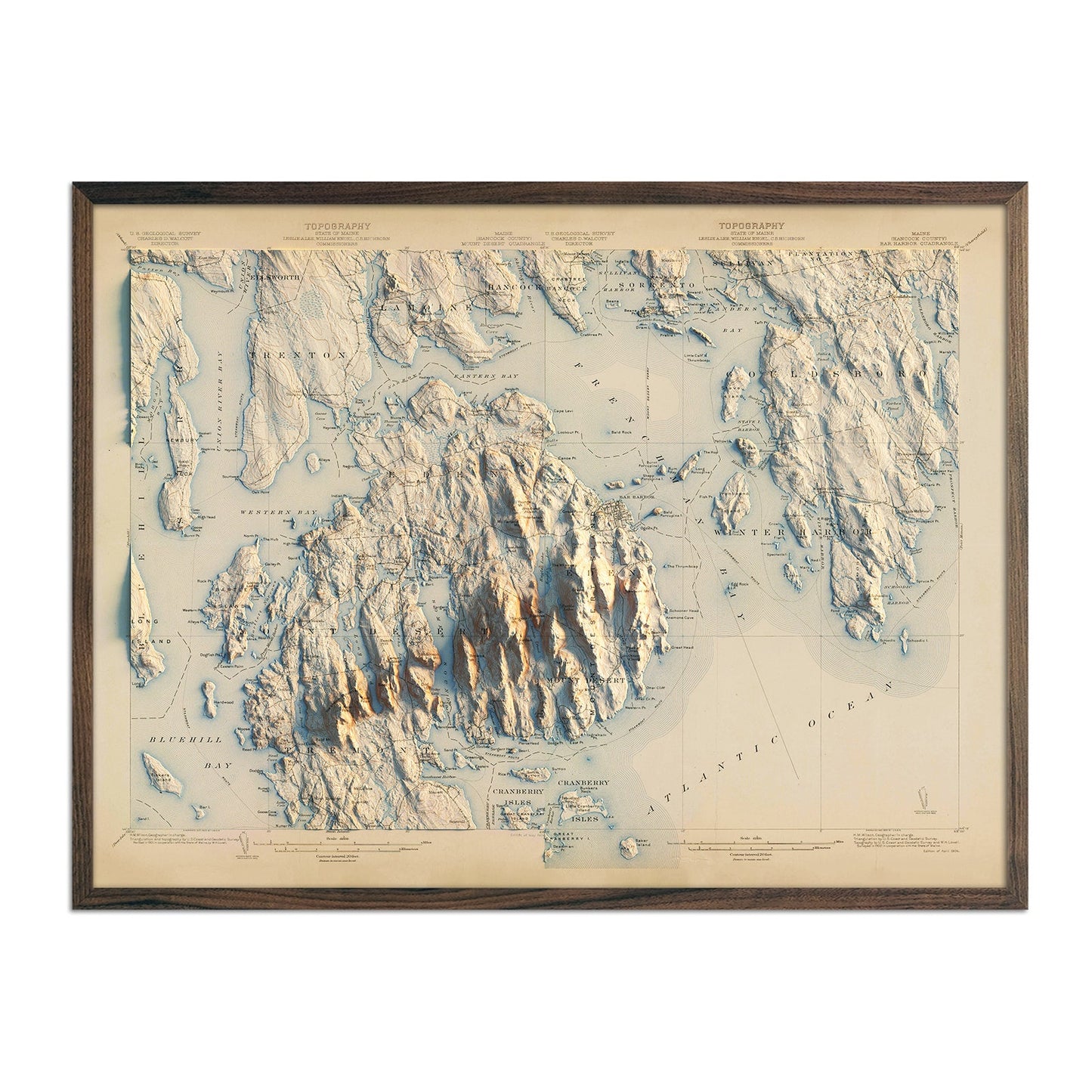 Vintage Acadia, Bar Harbor Relief Map - 1904