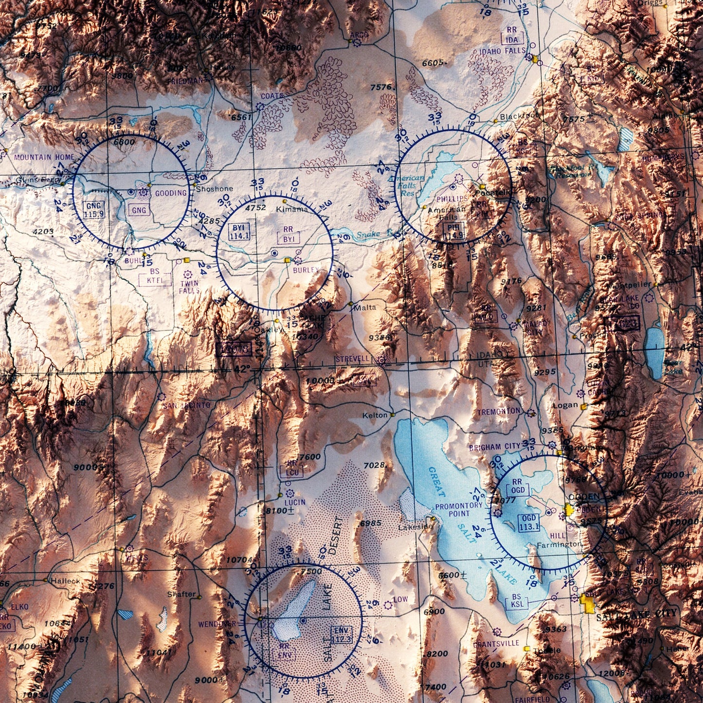 Aeronautical Chart - USA Southwest 1950 Shaded Relief Map