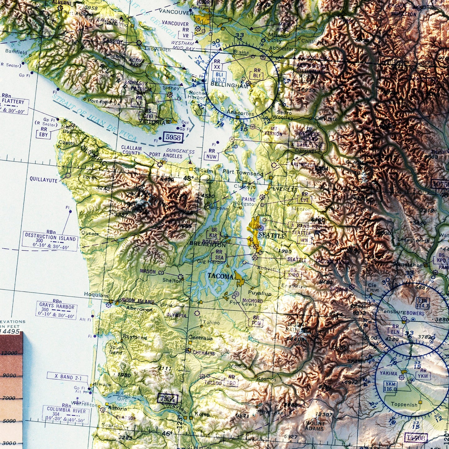 Aeronautical Chart - USA Southwest 1950 Shaded Relief Map