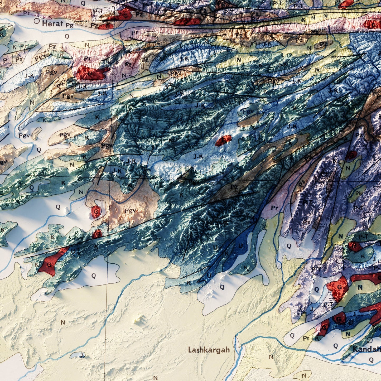 Afghanistan 1969 Shaded Relief Map