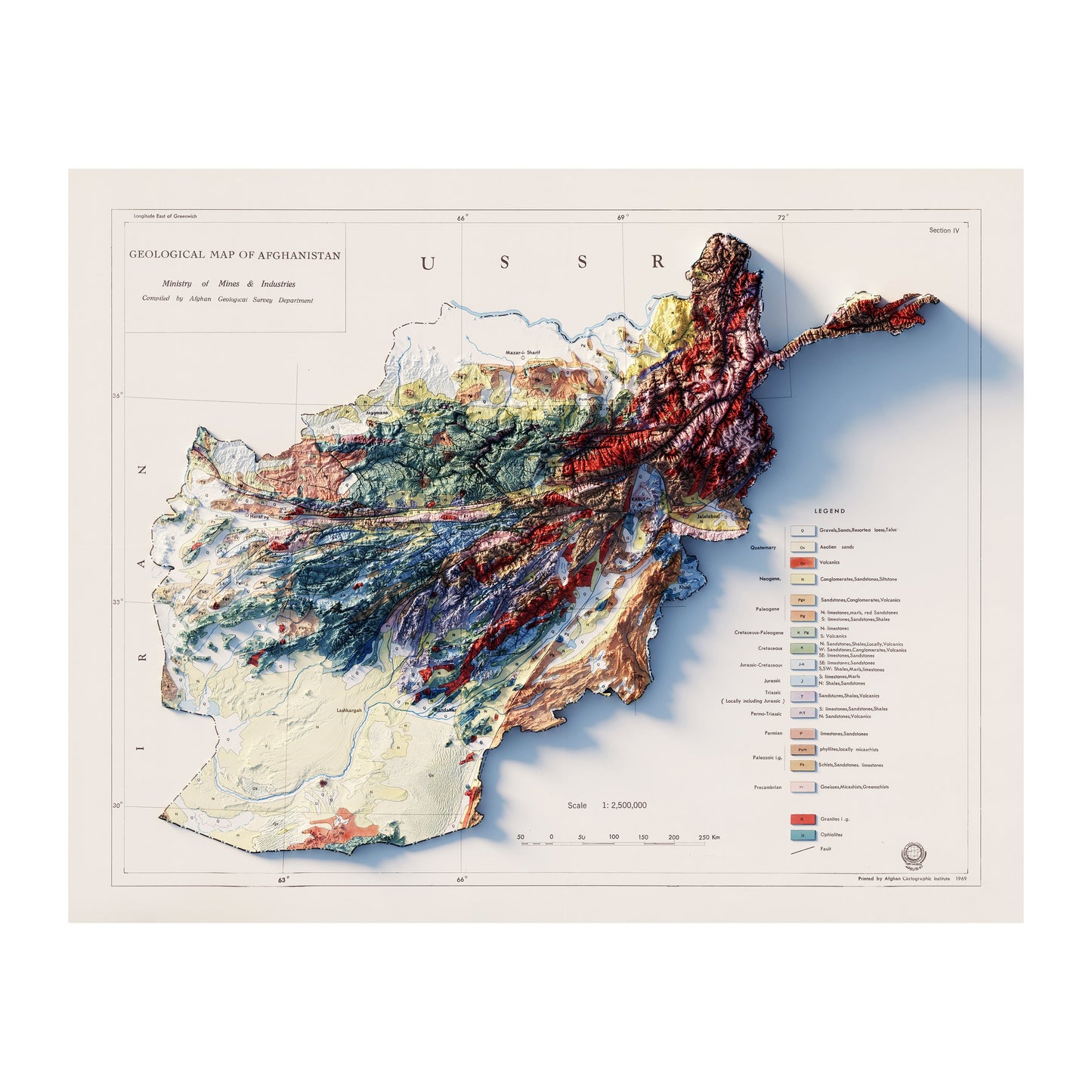 Vintage Afghanistan Relief Map - 1969