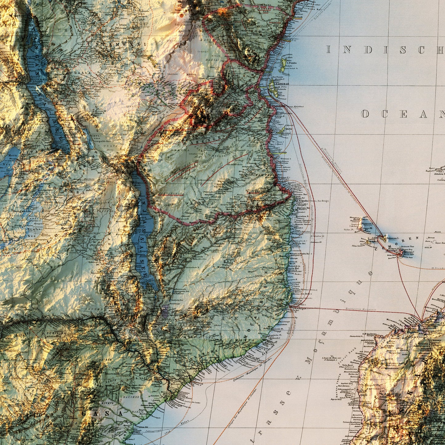 Africa 1885 Shaded Relief Map