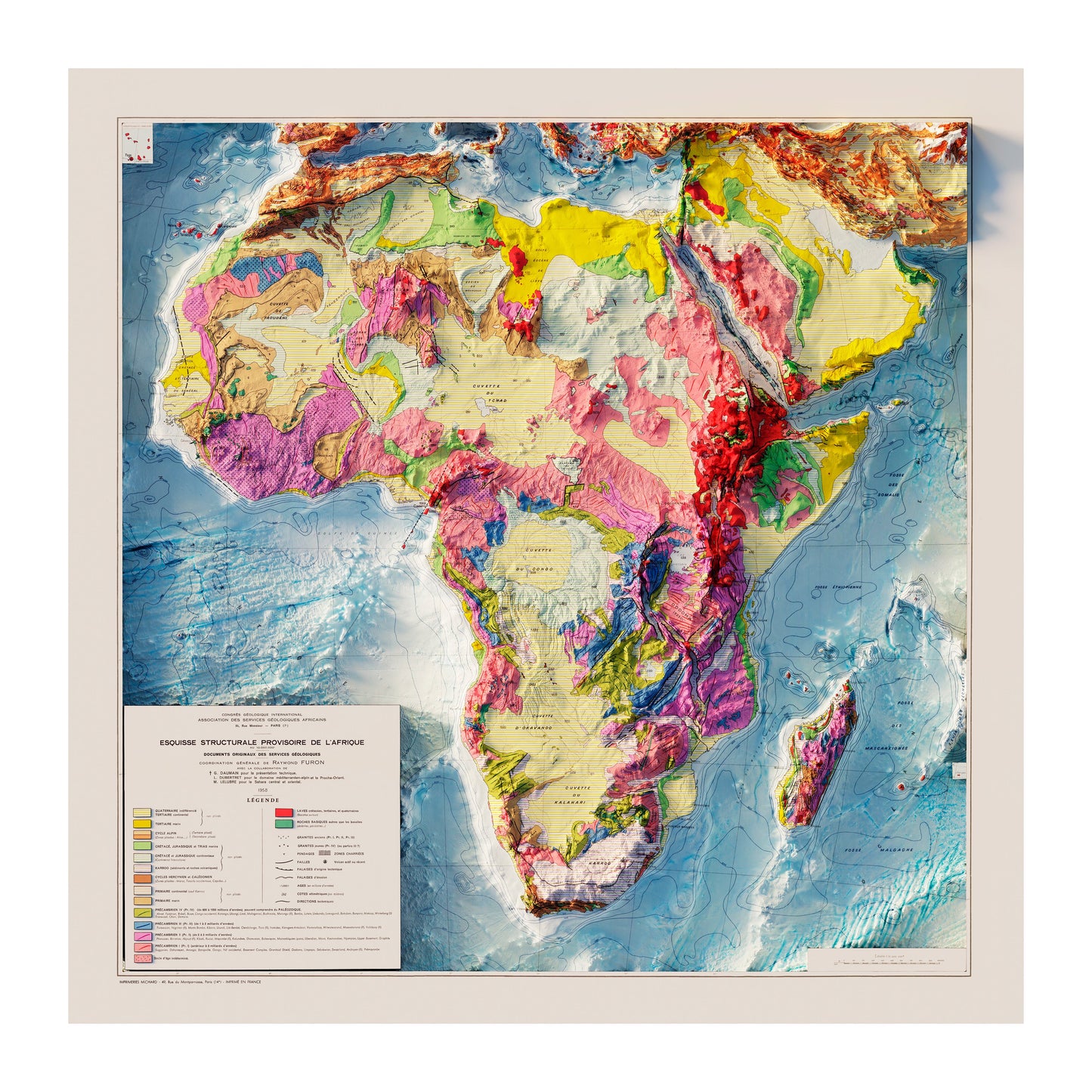 Vintage Relief Map of Africa - 1958