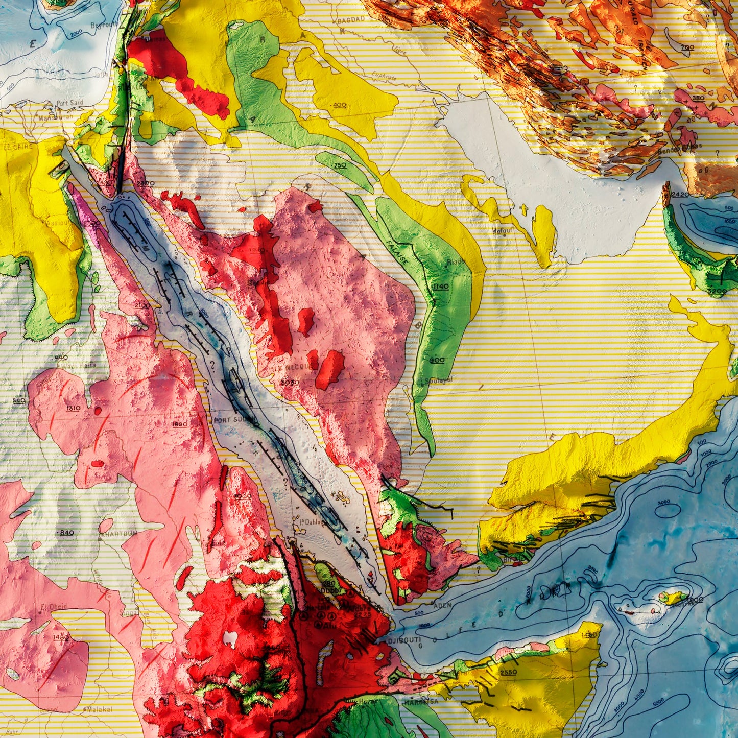 Africa Geological 1958 Shaded Relief Map