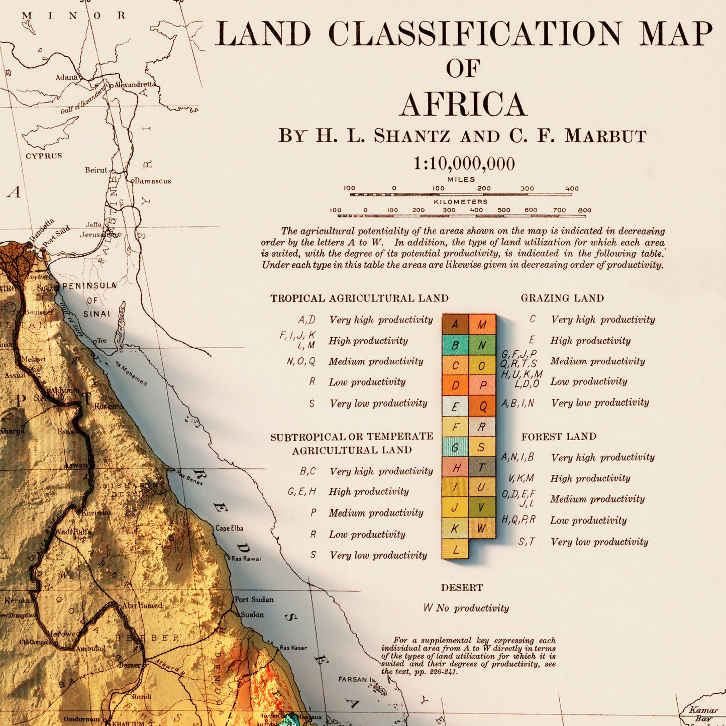 Africa Continent 1923 Shaded Relief Map