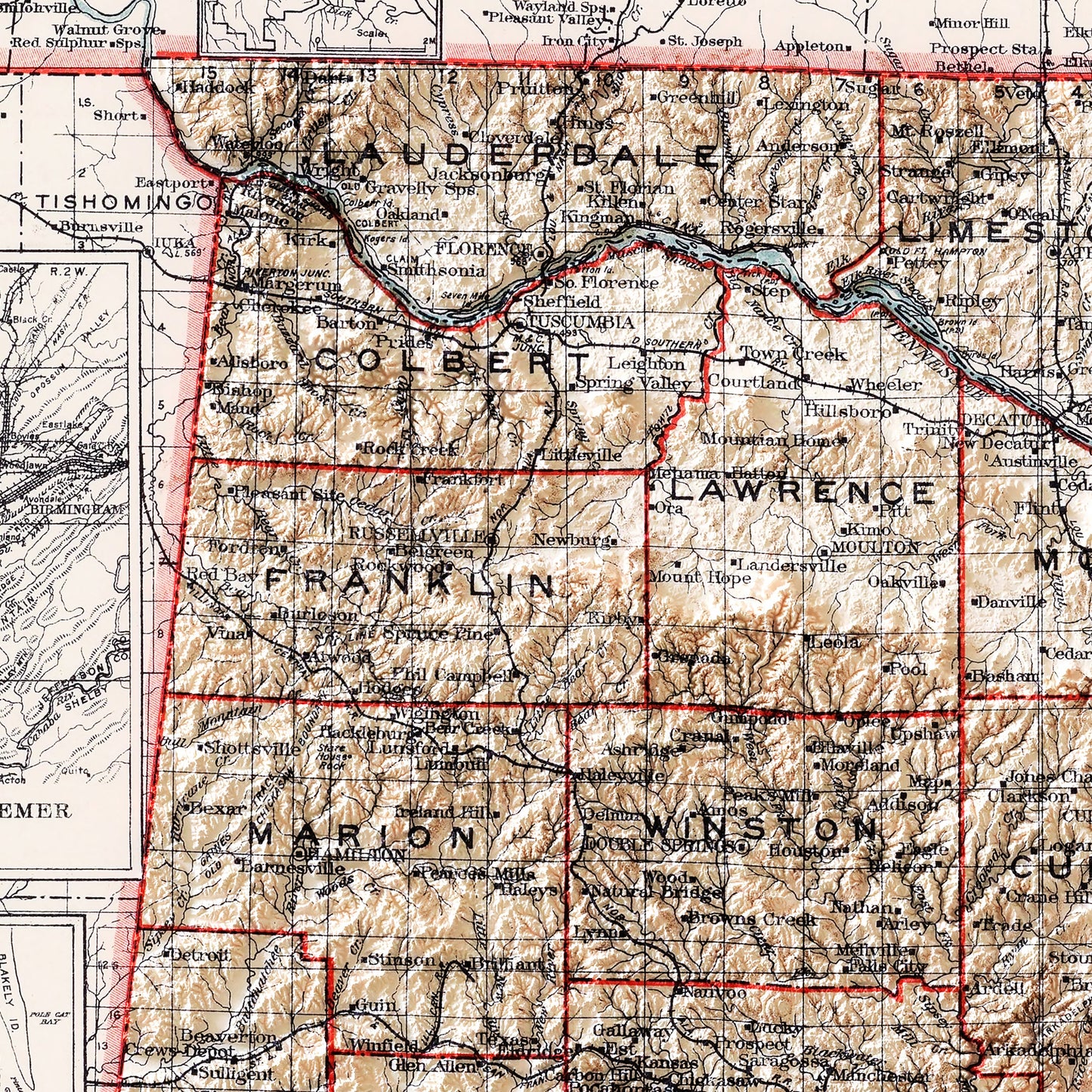 Alabama 1915 Shaded Relief Map
