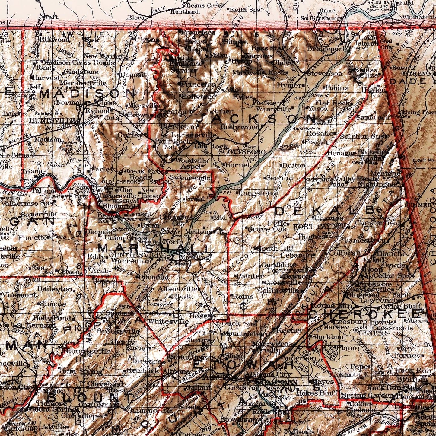 Alabama 1915 Shaded Relief Map