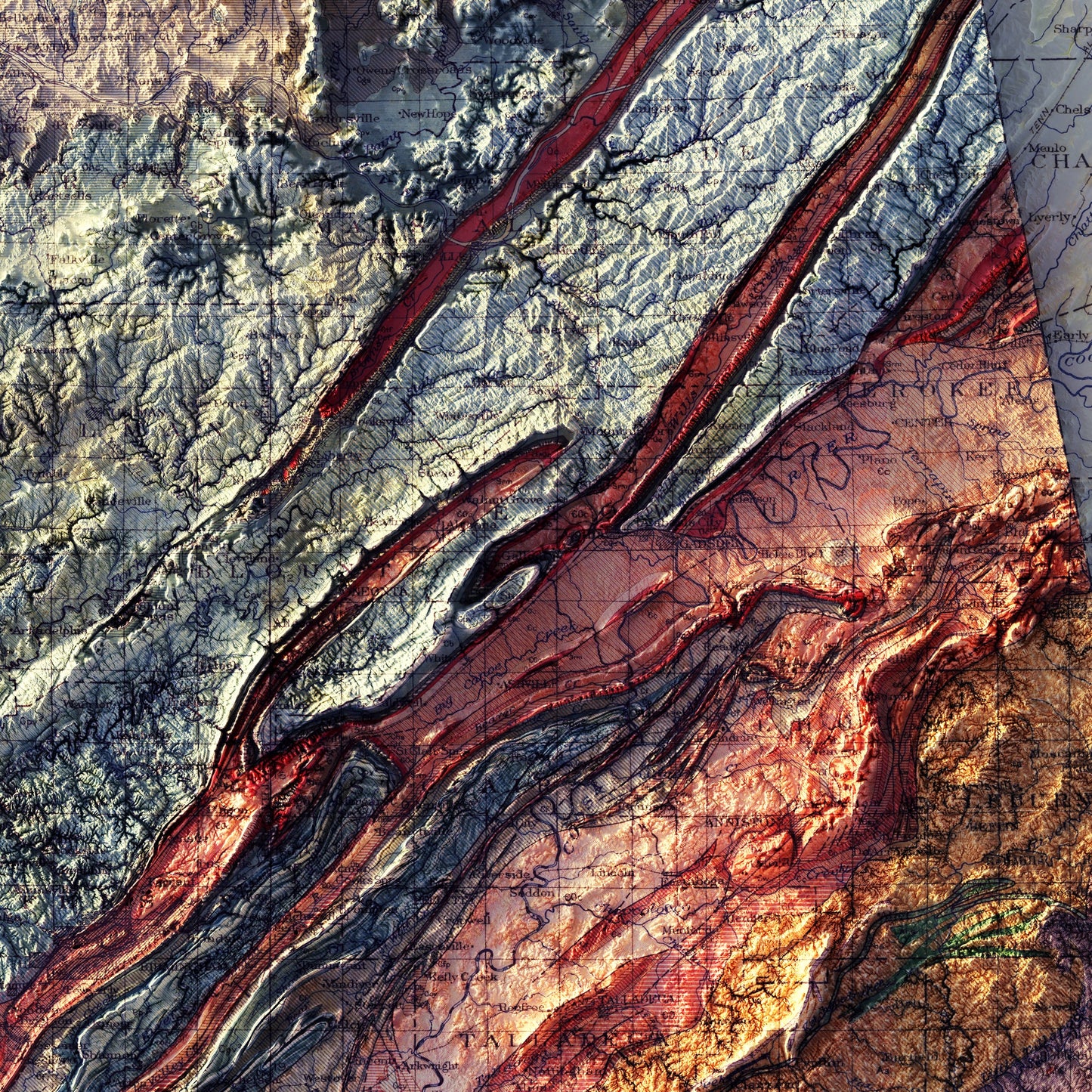 Alabama Geological 1926 Shaded Relief Map