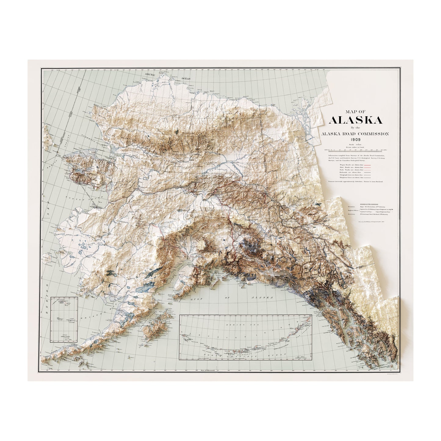 Vintage Alaska Relief Map - 1909
