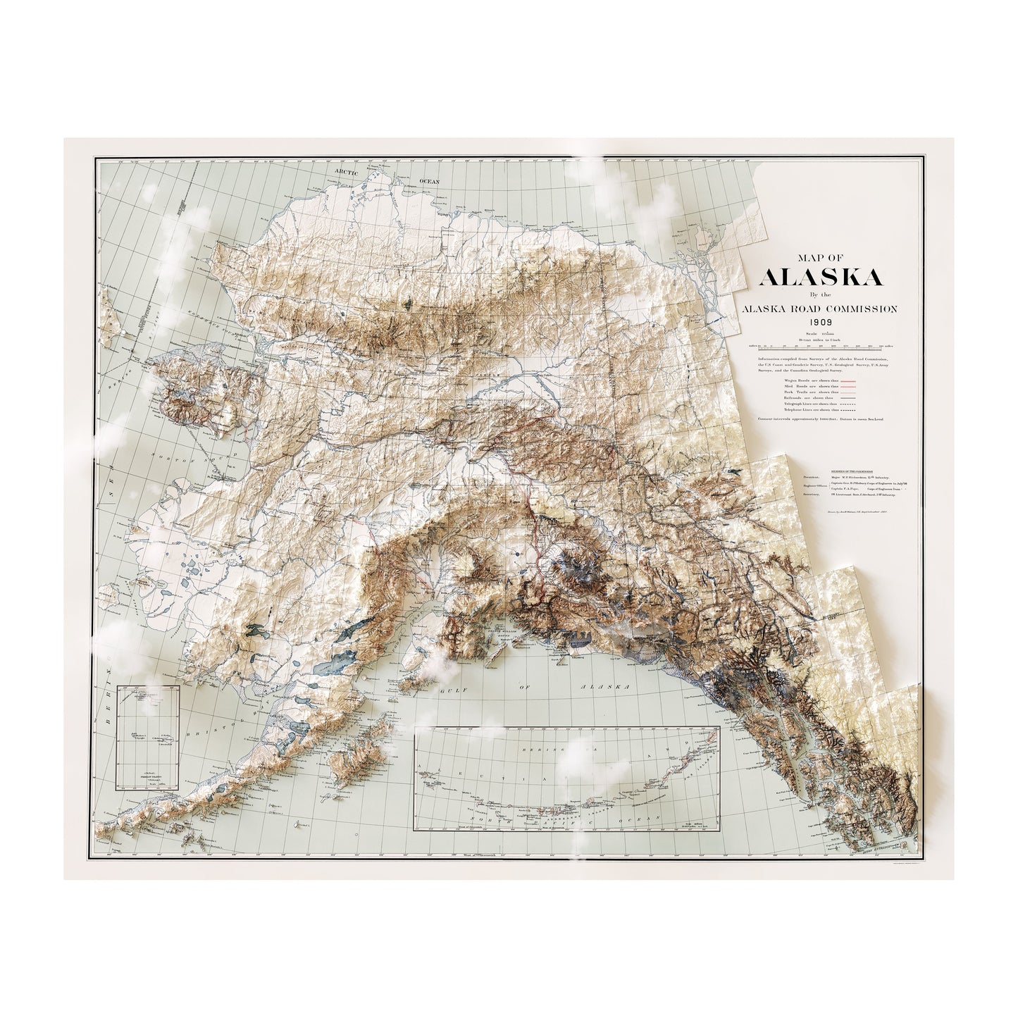 Vintage Alaska Relief Map - 1909