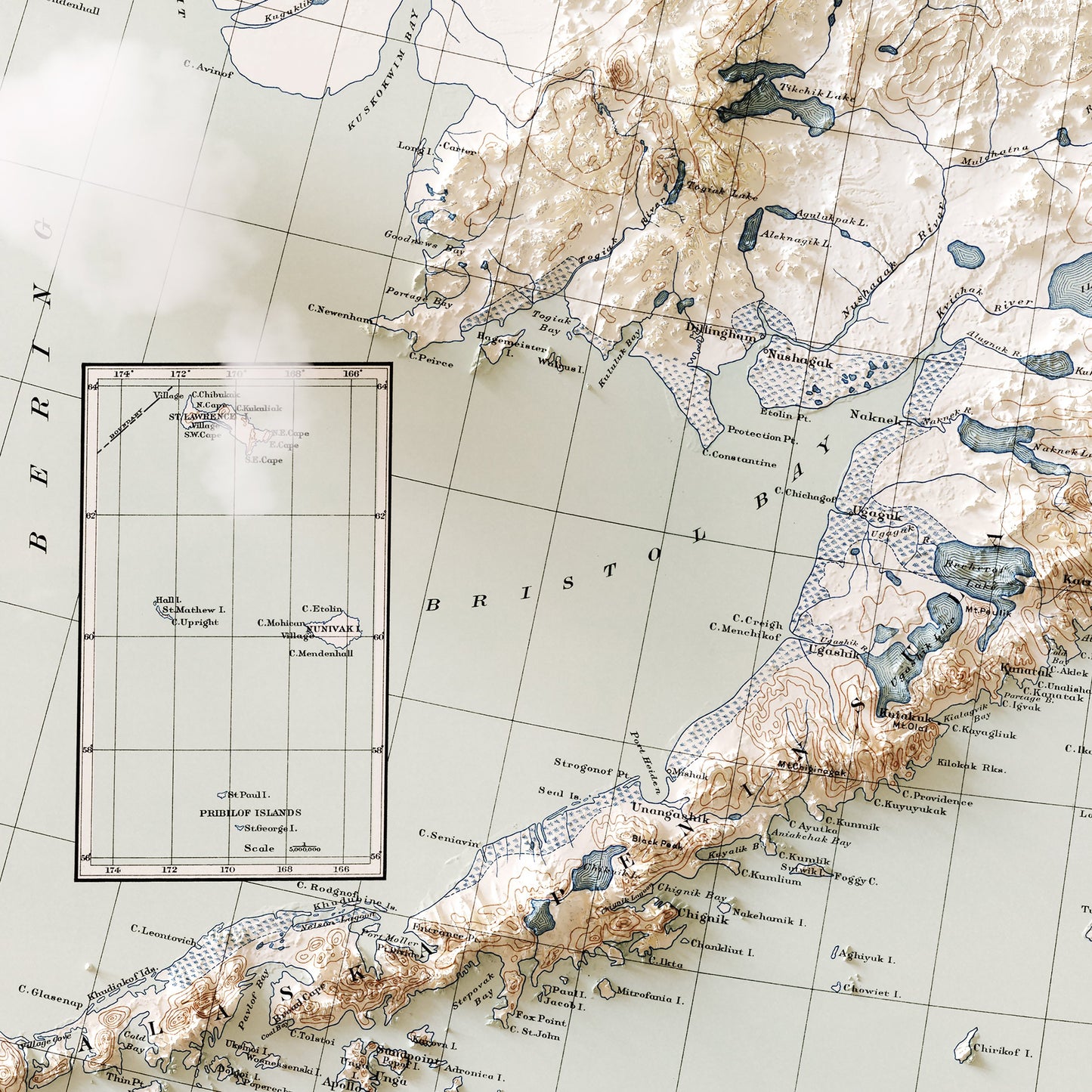 Alaska 1909 Shaded Relief Map