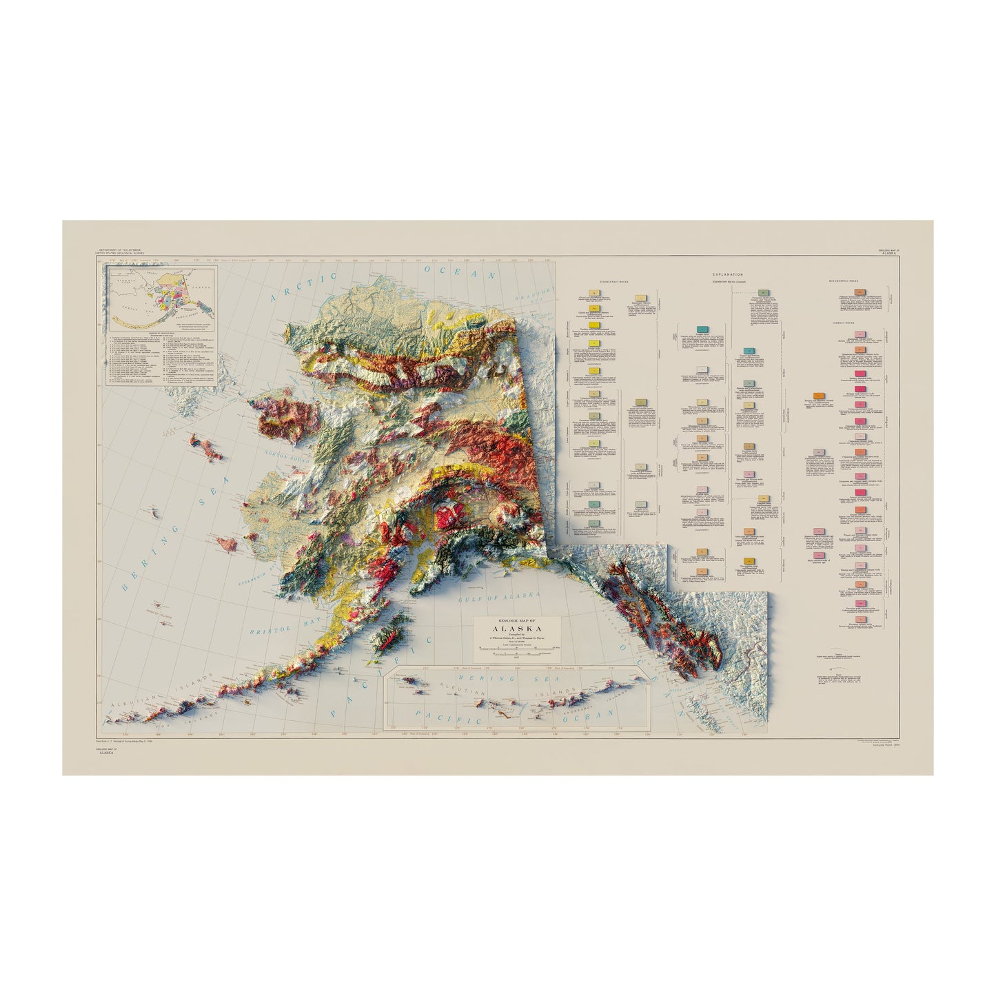 Vintage Alaska Relief Map - 1957