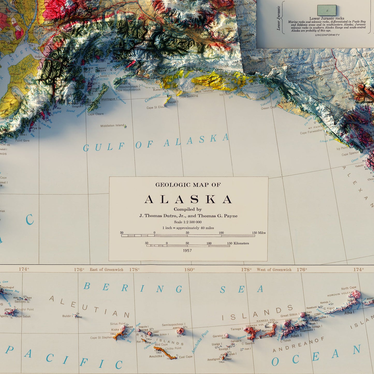 Alaska Geological 1957 Shaded Relief Map