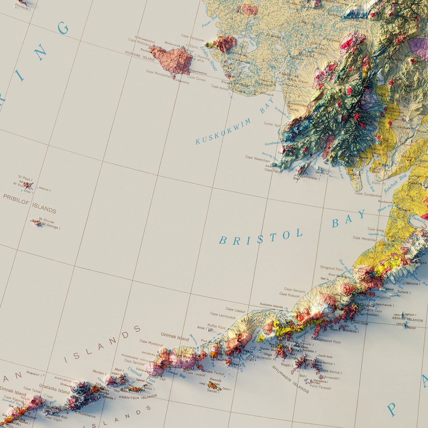 Alaska Geological 1957 Shaded Relief Map