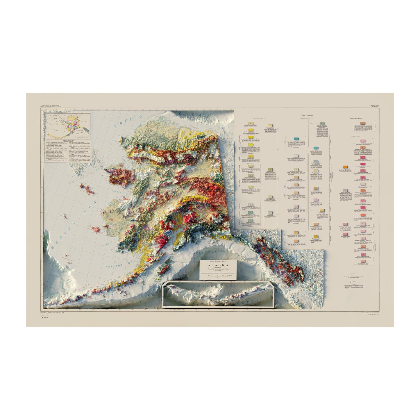 Vintage Alaska Relief Map - 1957