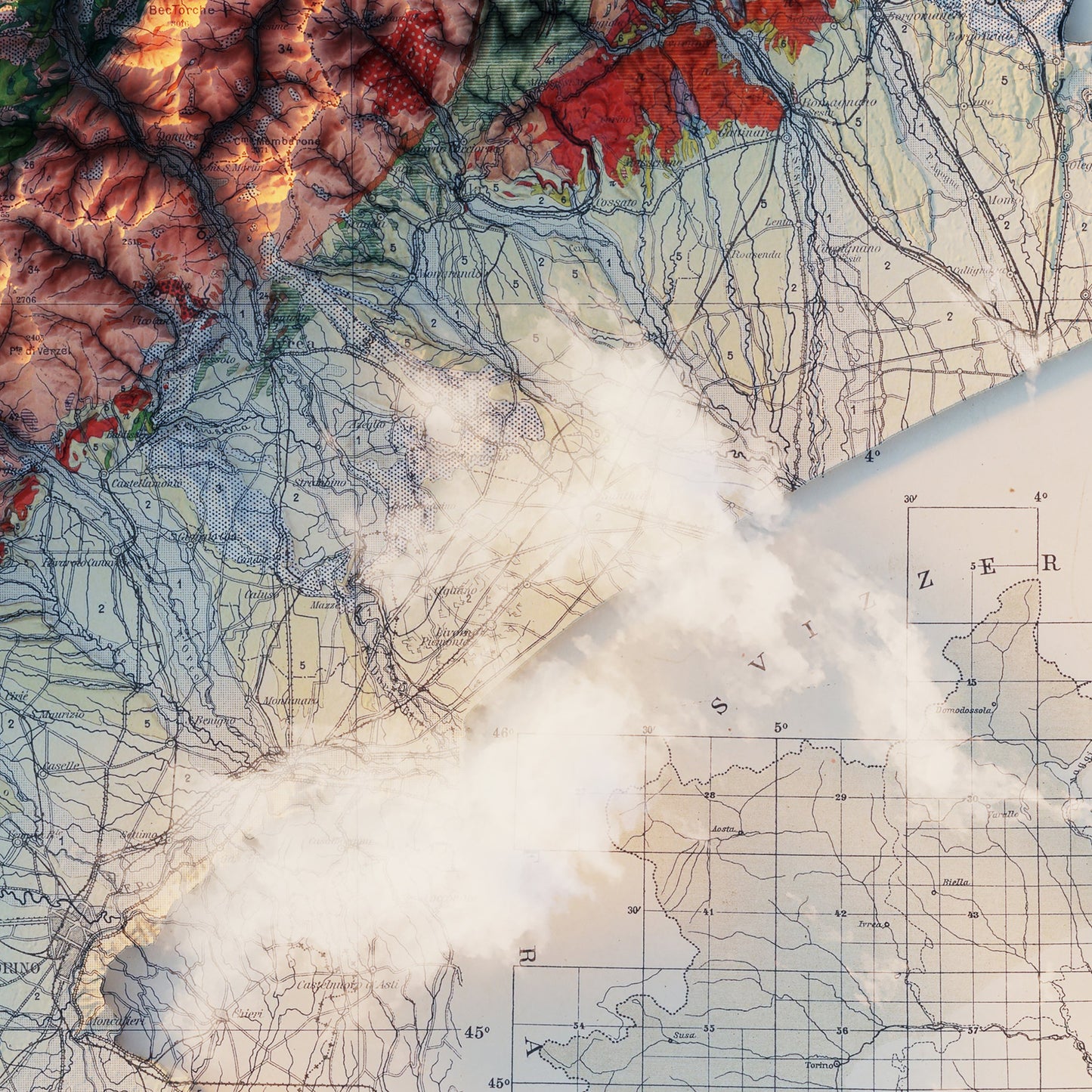 Alpi Occidentali 1908 Shaded Relief Map
