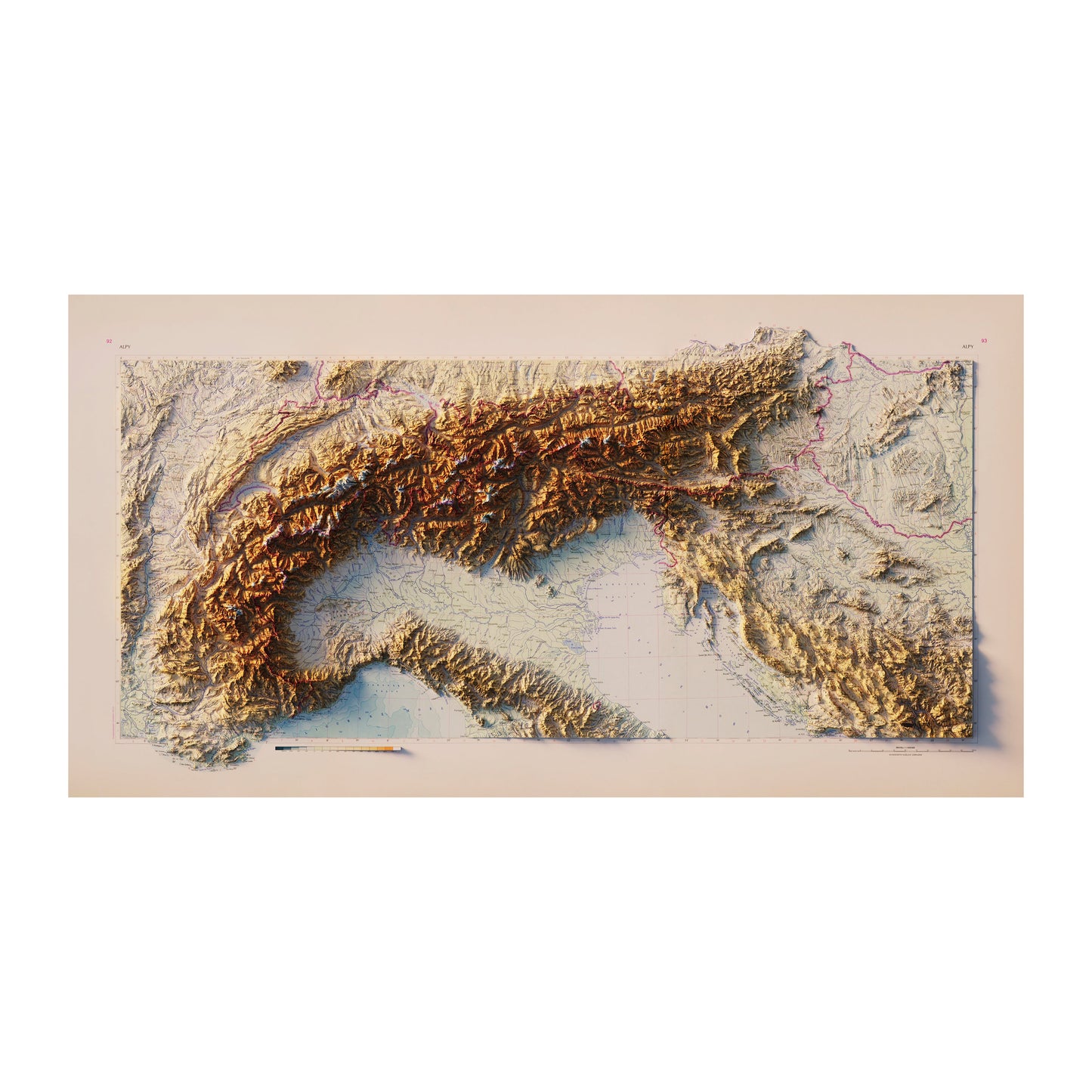 Alps 1965 Shaded Relief Map