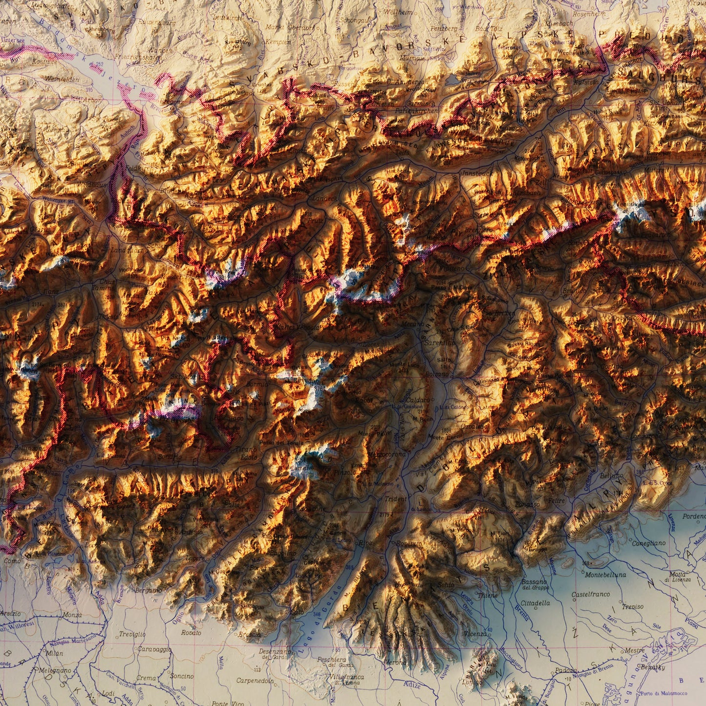 Alps 1965 Shaded Relief Map