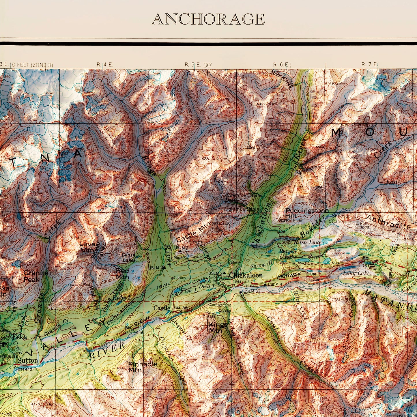 Anchorage, Alaska 1979 Shaded Relief Map