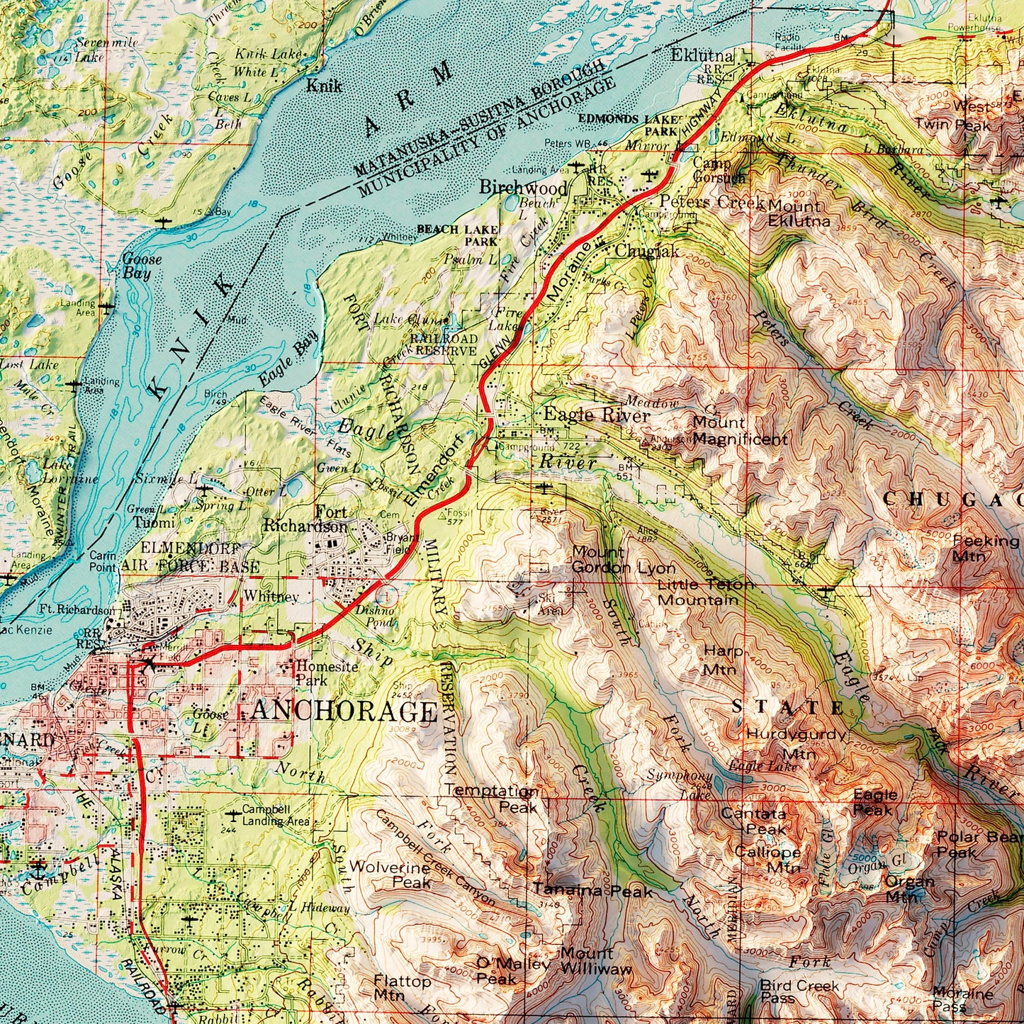 Anchorage, Alaska 1979 Shaded Relief Map