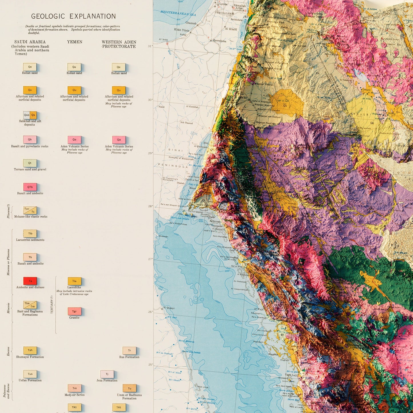 Arabian Peninsula 1963 Shaded Relief Map