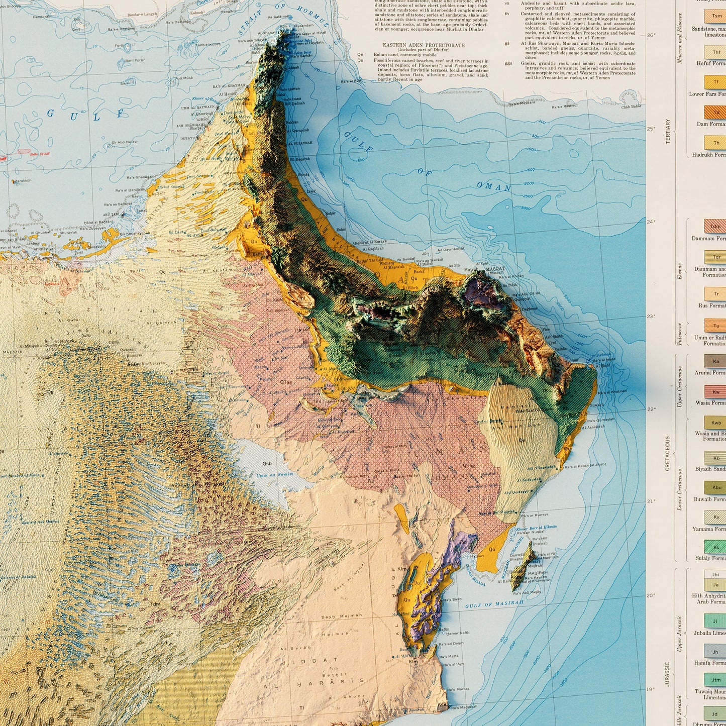 Arabian Peninsula 1963 Shaded Relief Map