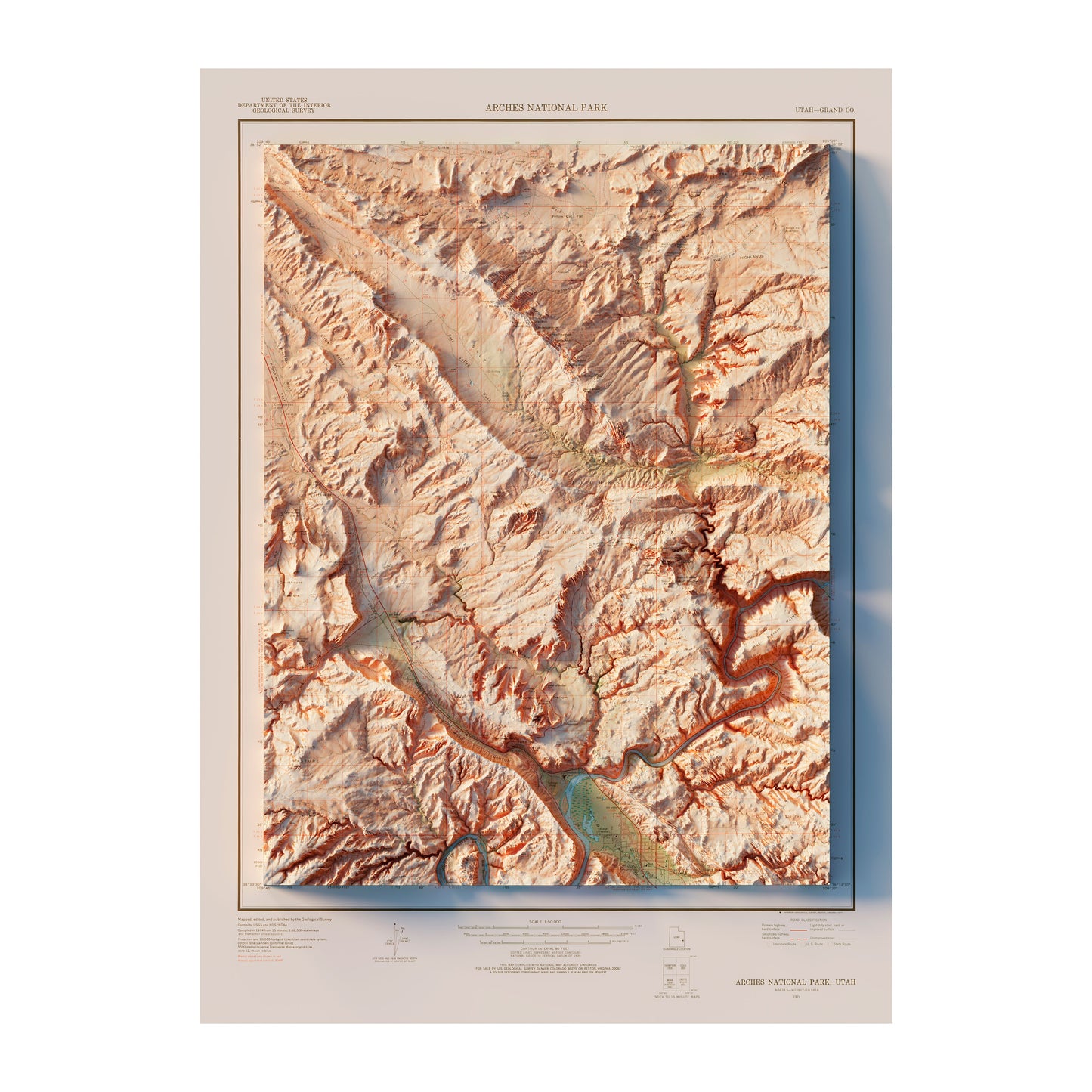 Vintage Arches Relief Map - 1974