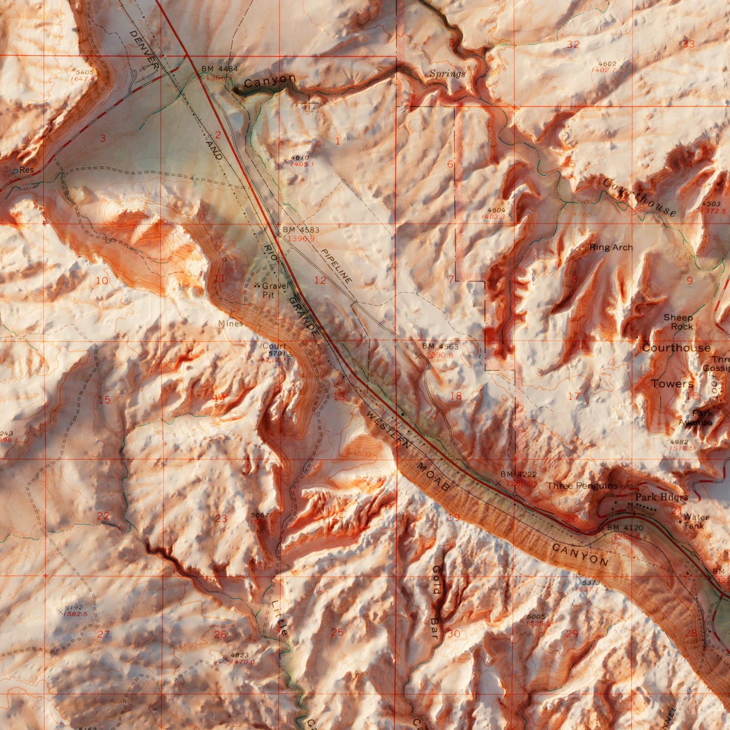 Arches National Park 1974 Shaded Relief Map