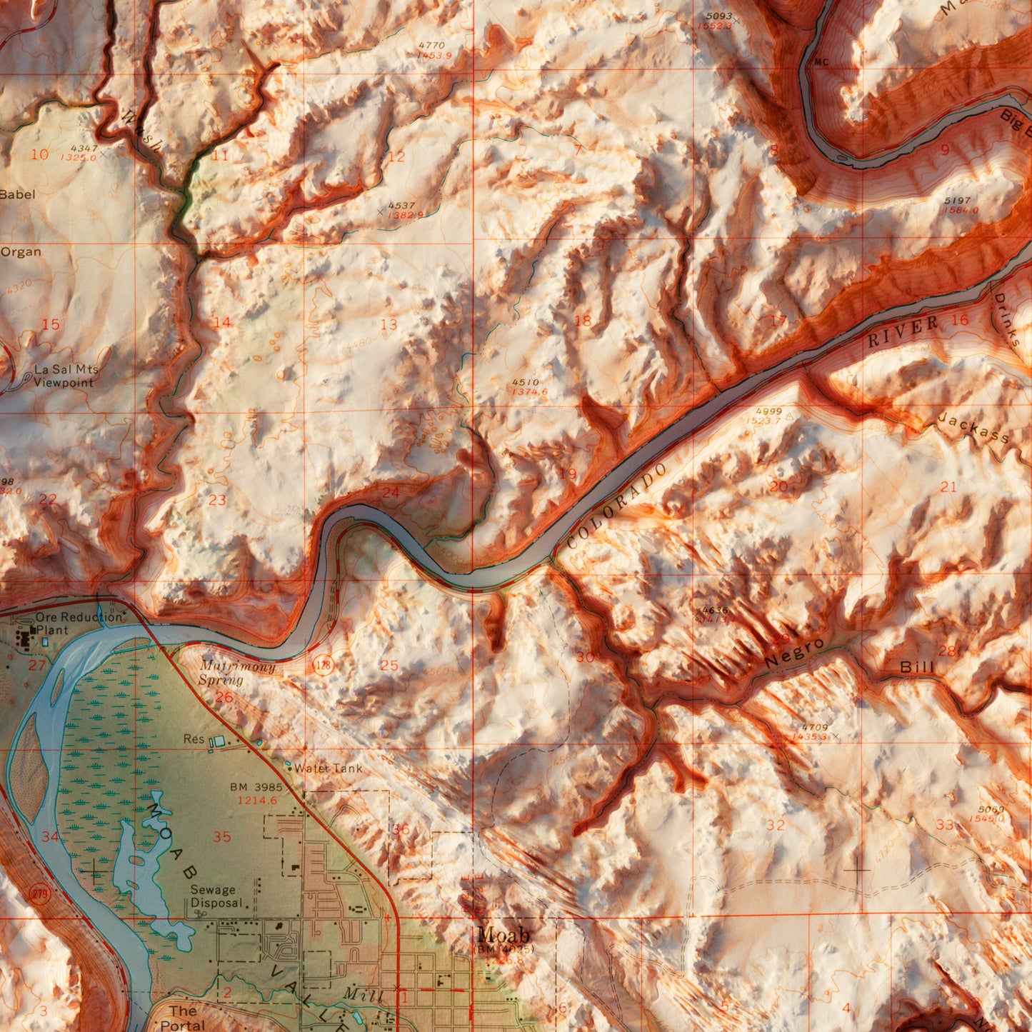 Arches National Park 1974 Shaded Relief Map