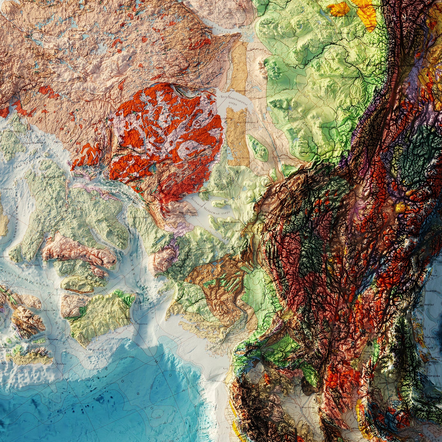 Arctic and Subarctic Geological 1966 Shaded Relief Map