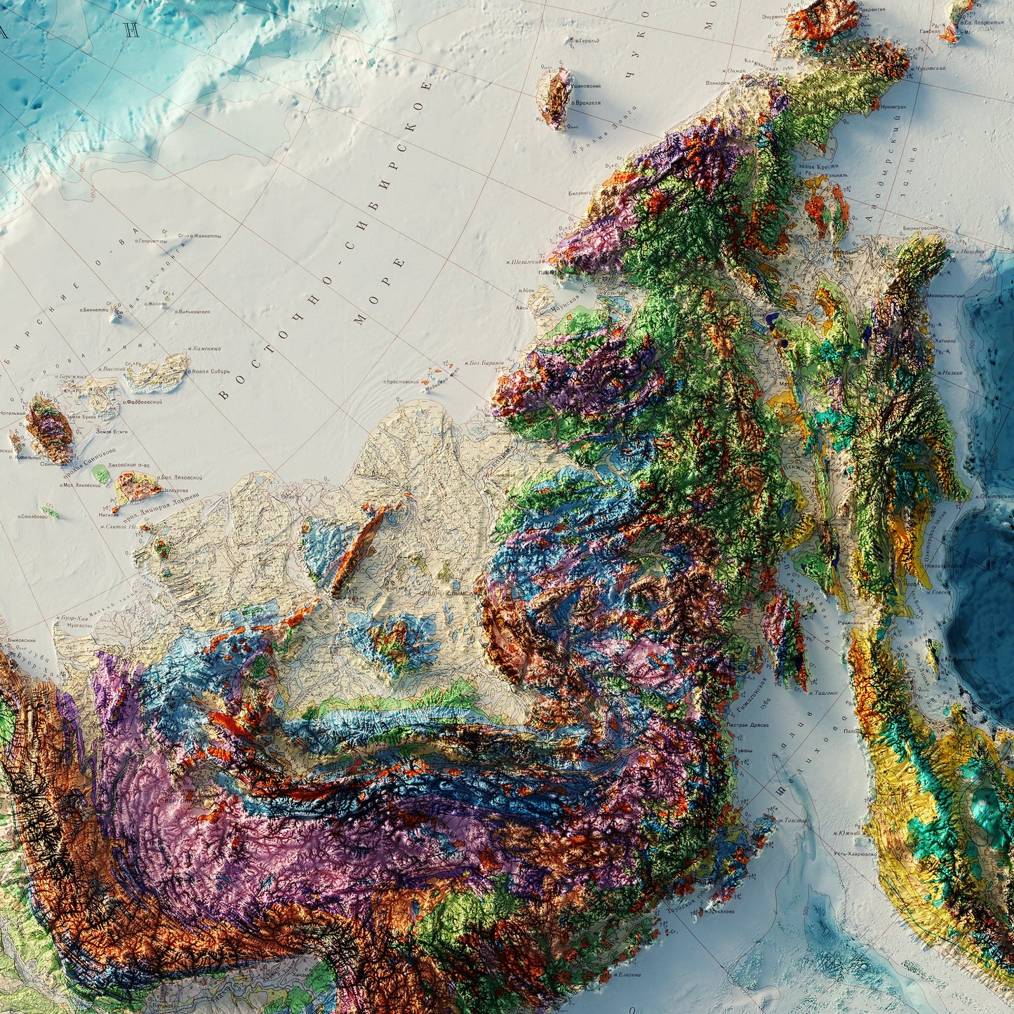 Arctic and Subarctic Geological 1966 Shaded Relief Map