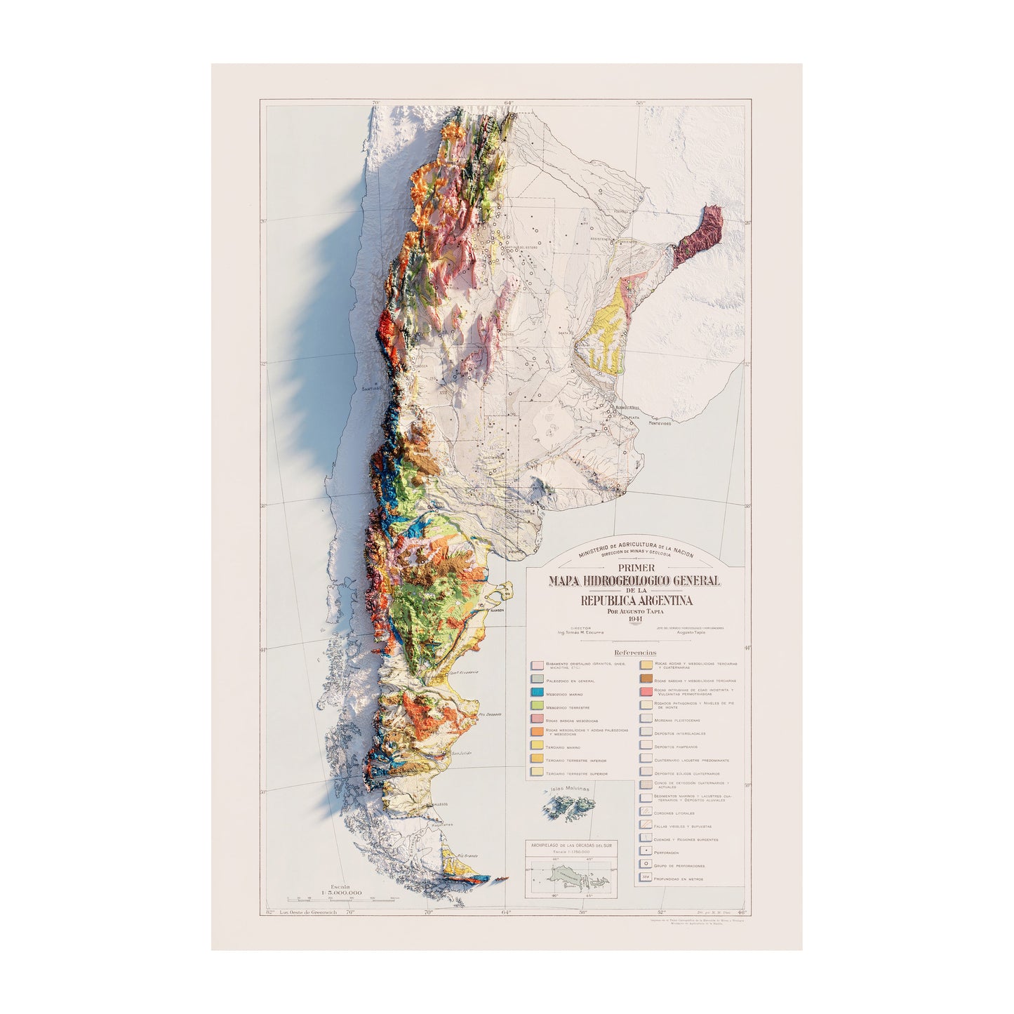 Argentina Relief Map - 1941