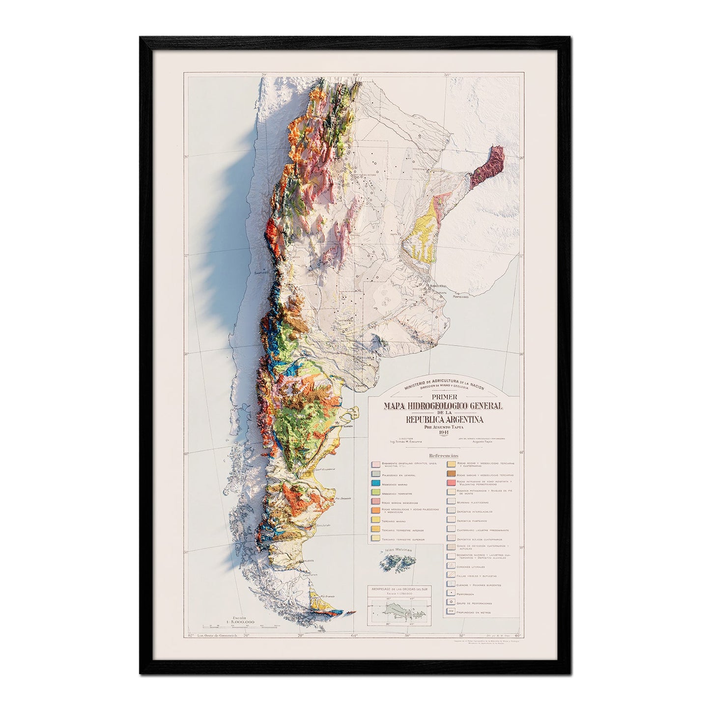 Argentina Relief Map - 1941