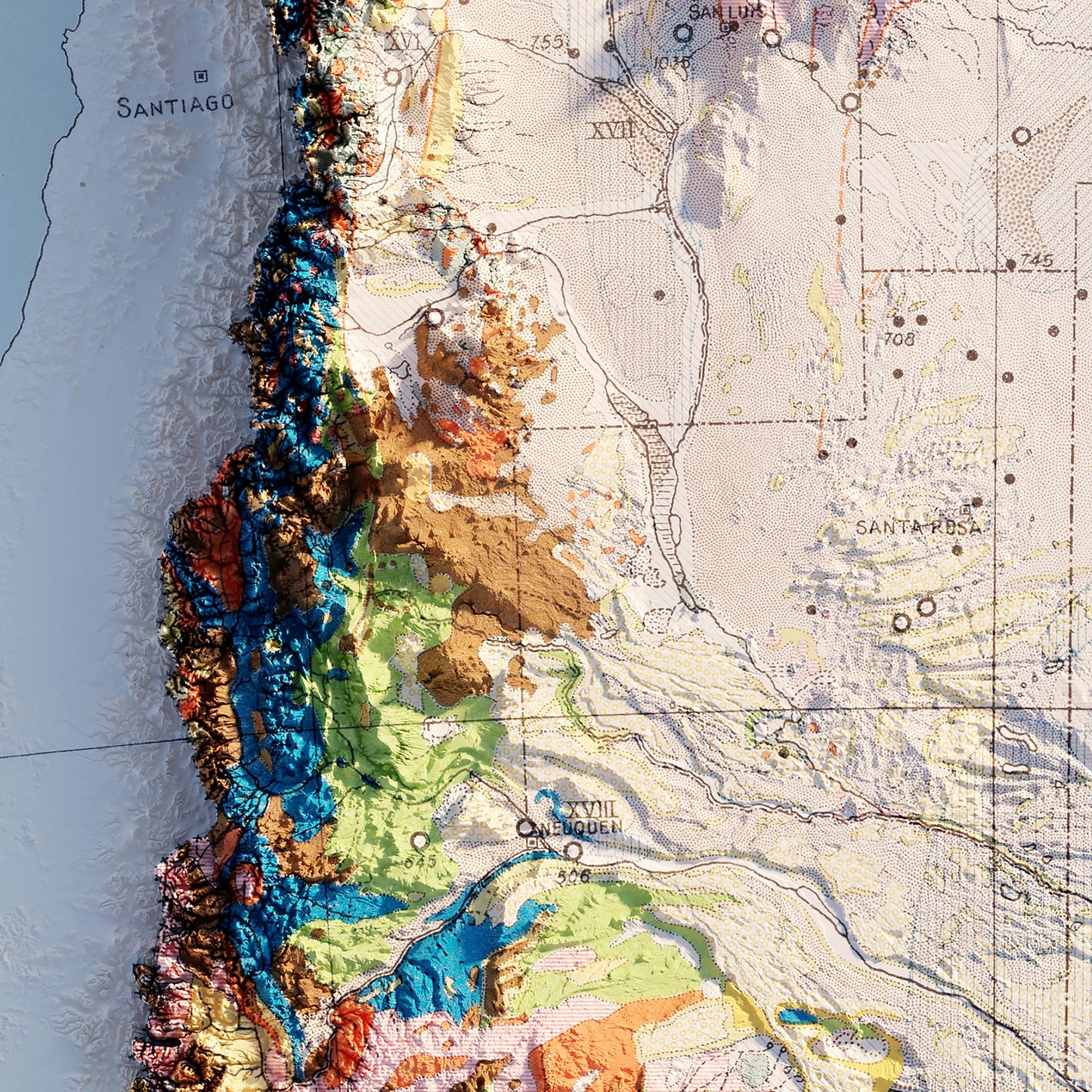 Argentina 1941 Shaded Relief Map