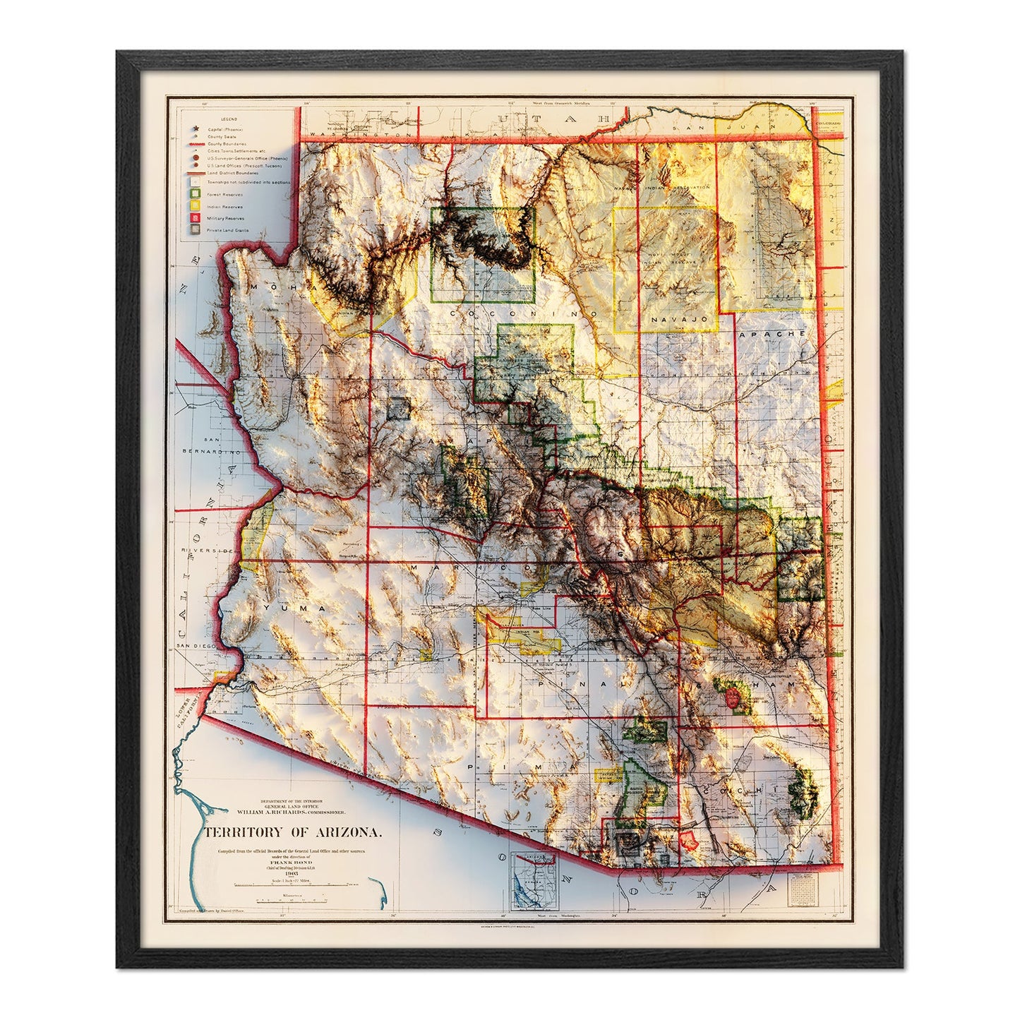 Vintage Arizona Relief Map - 1903