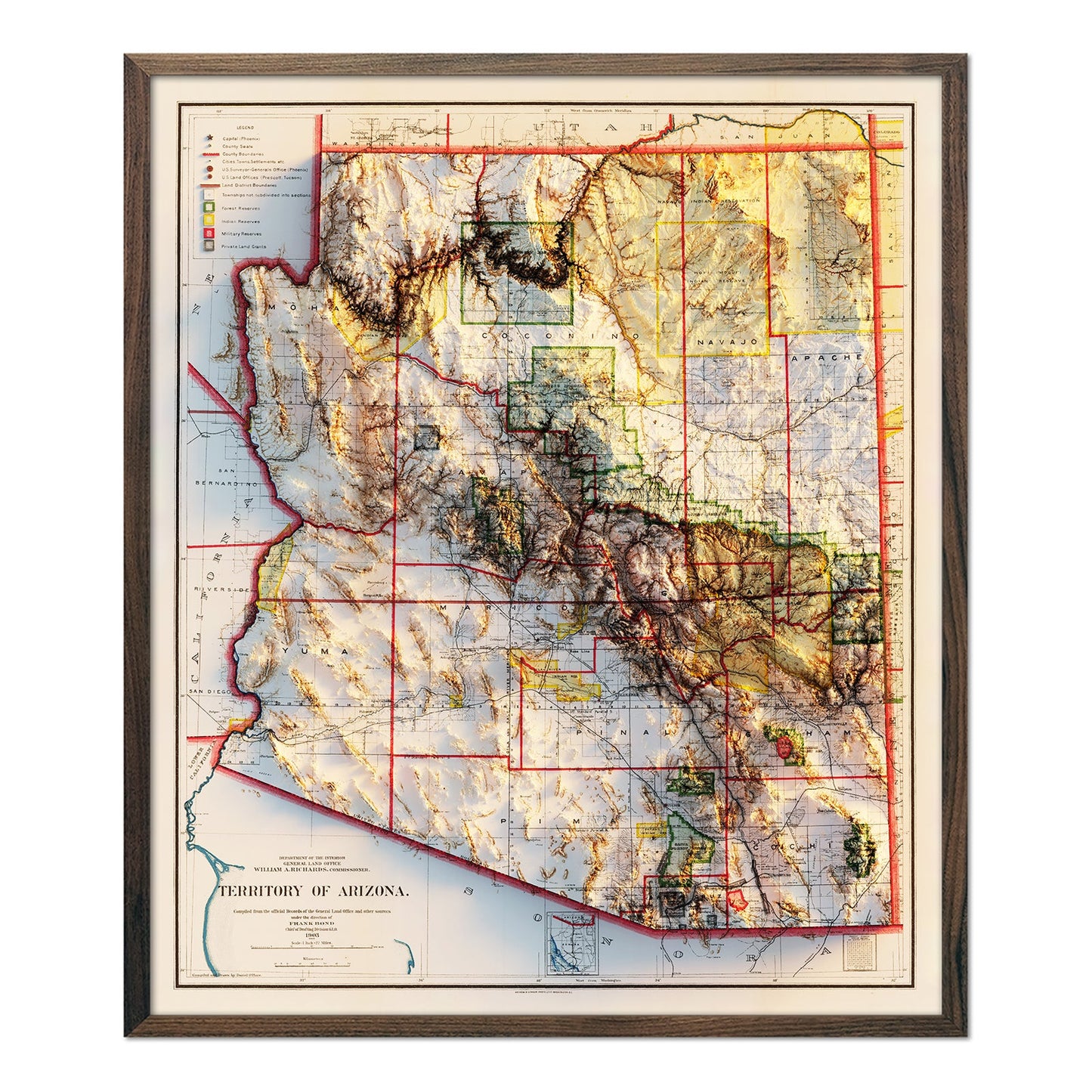 Vintage Arizona Relief Map - 1903