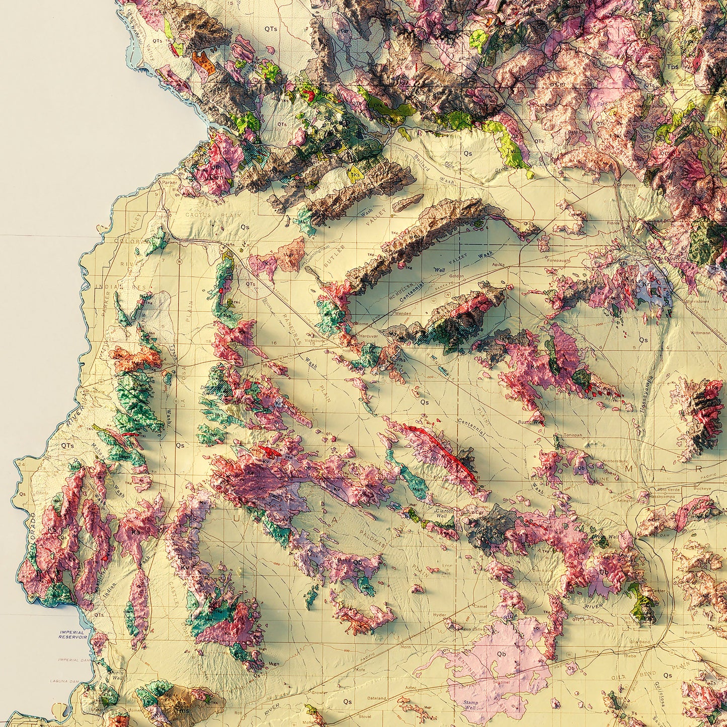 Arizona 1969 Shaded Relief Map