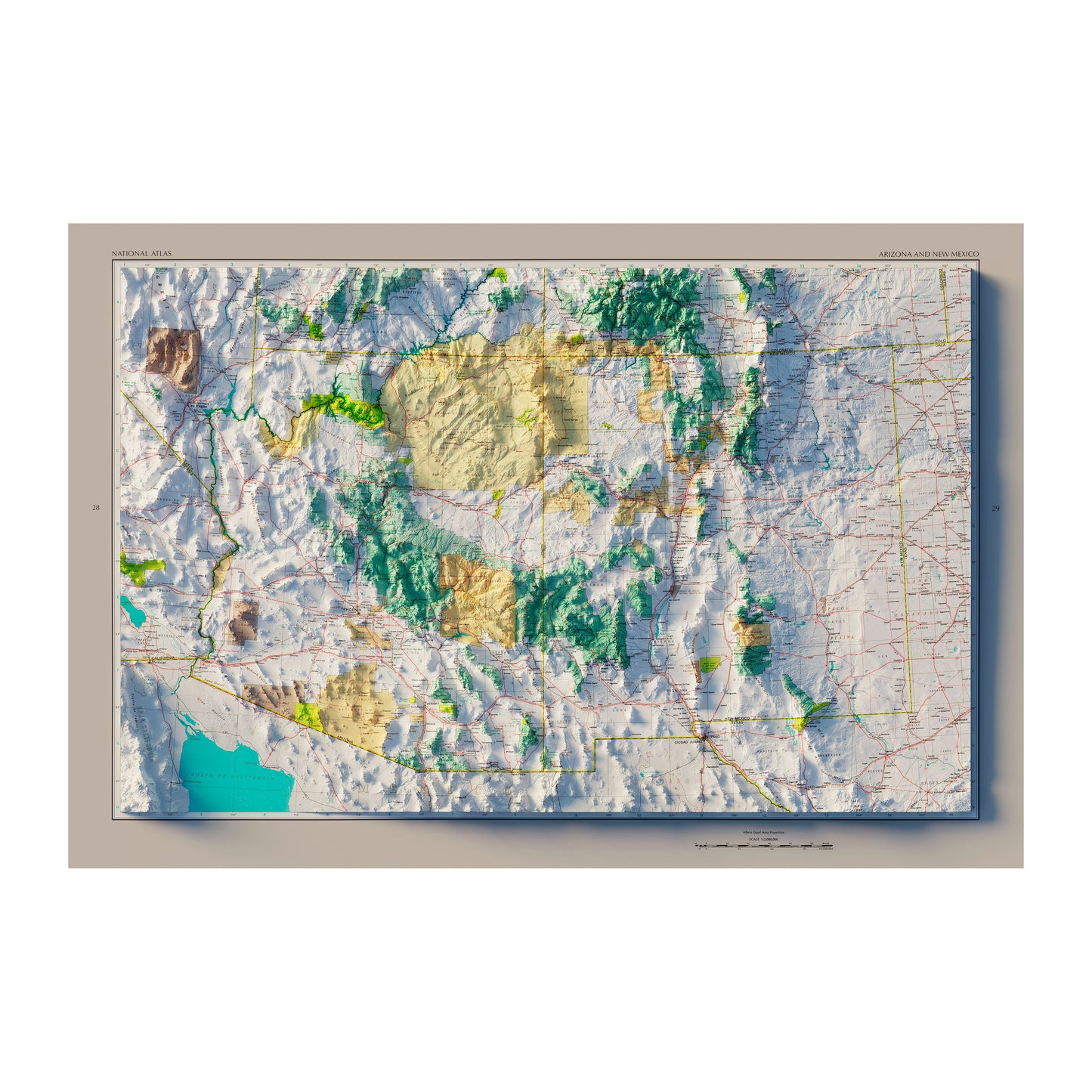 Vintage Arizona and New Mexico Relief Map - 1970