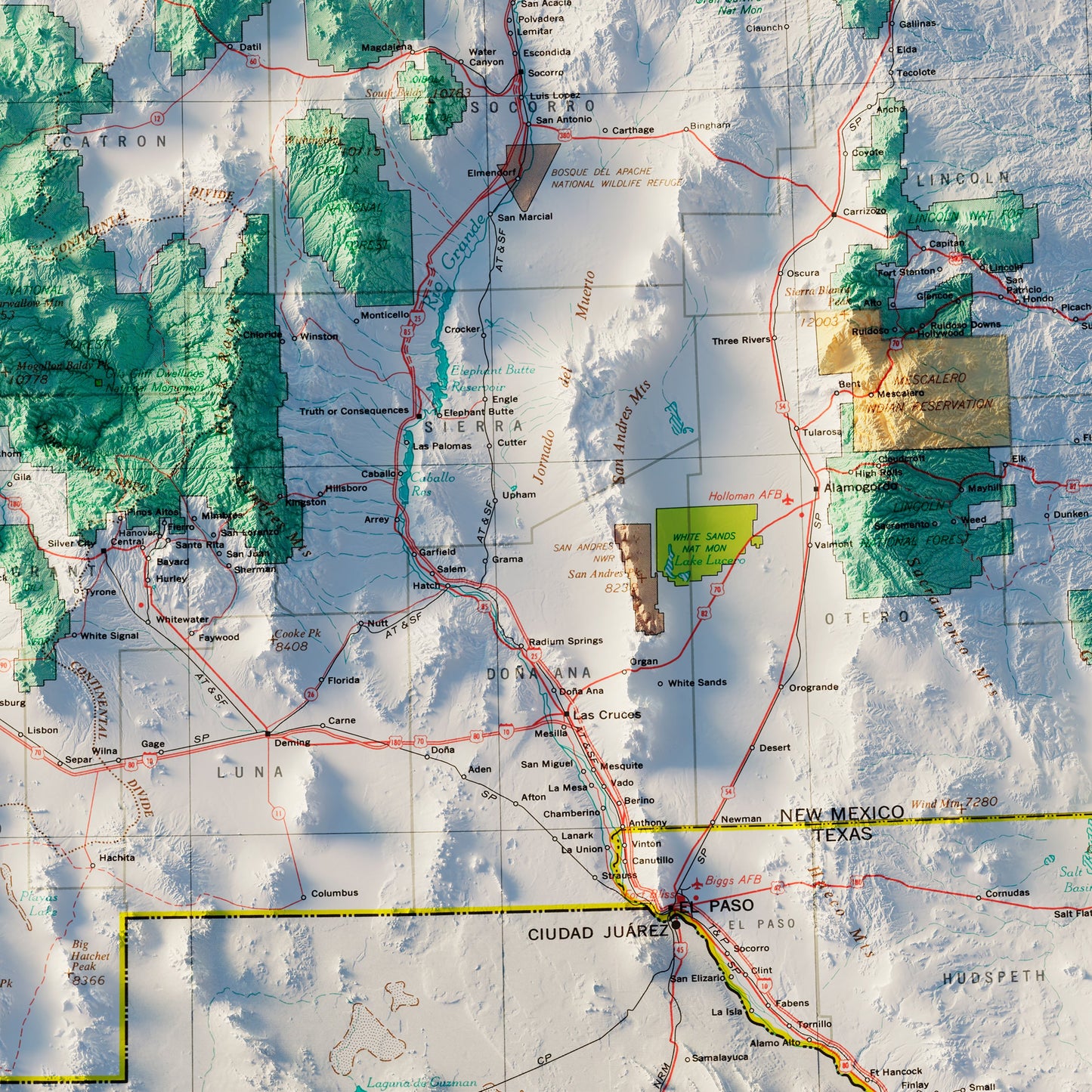 Arizona and New Mexico 1970 Shaded Relief Map