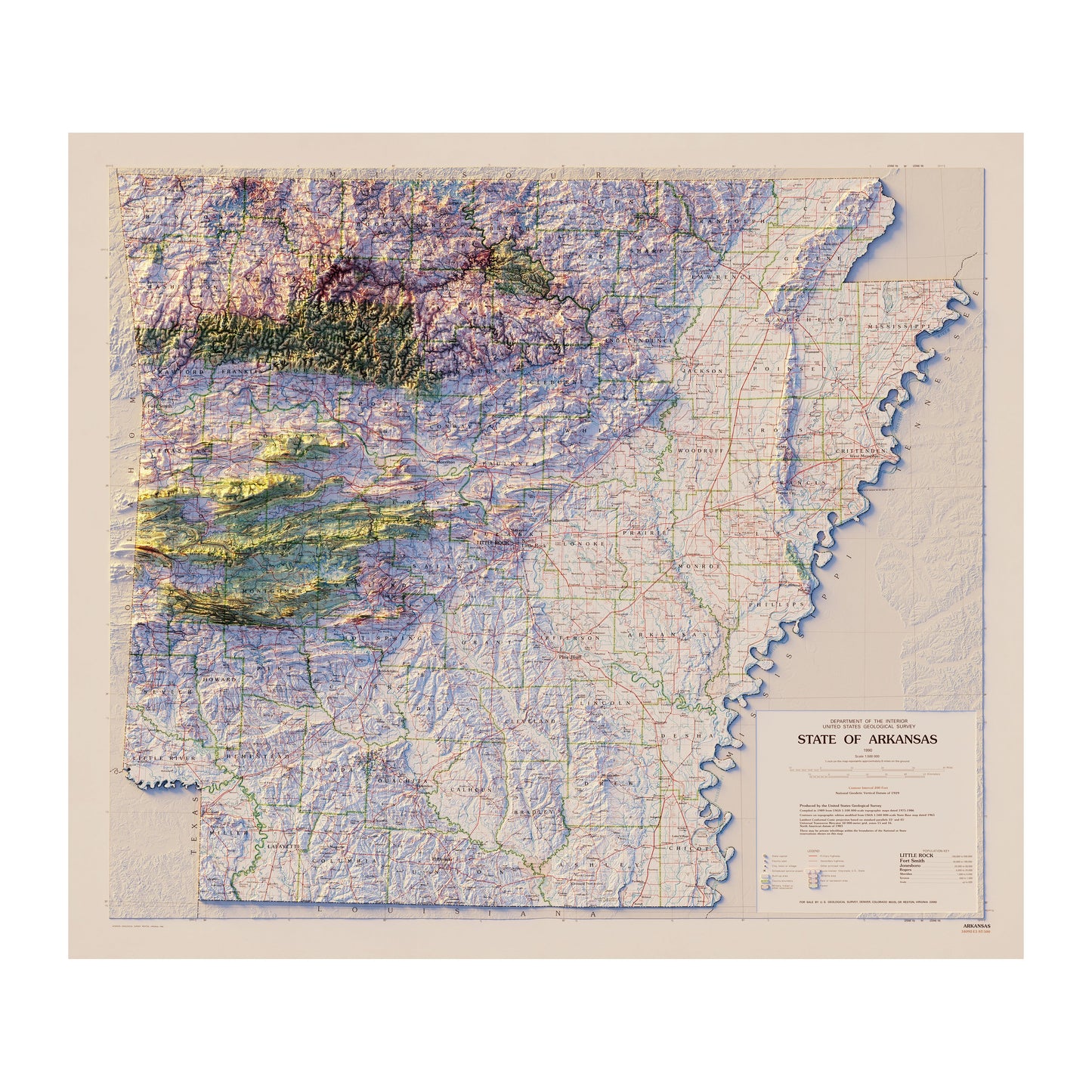 Arkansas Relief Map - 1990
