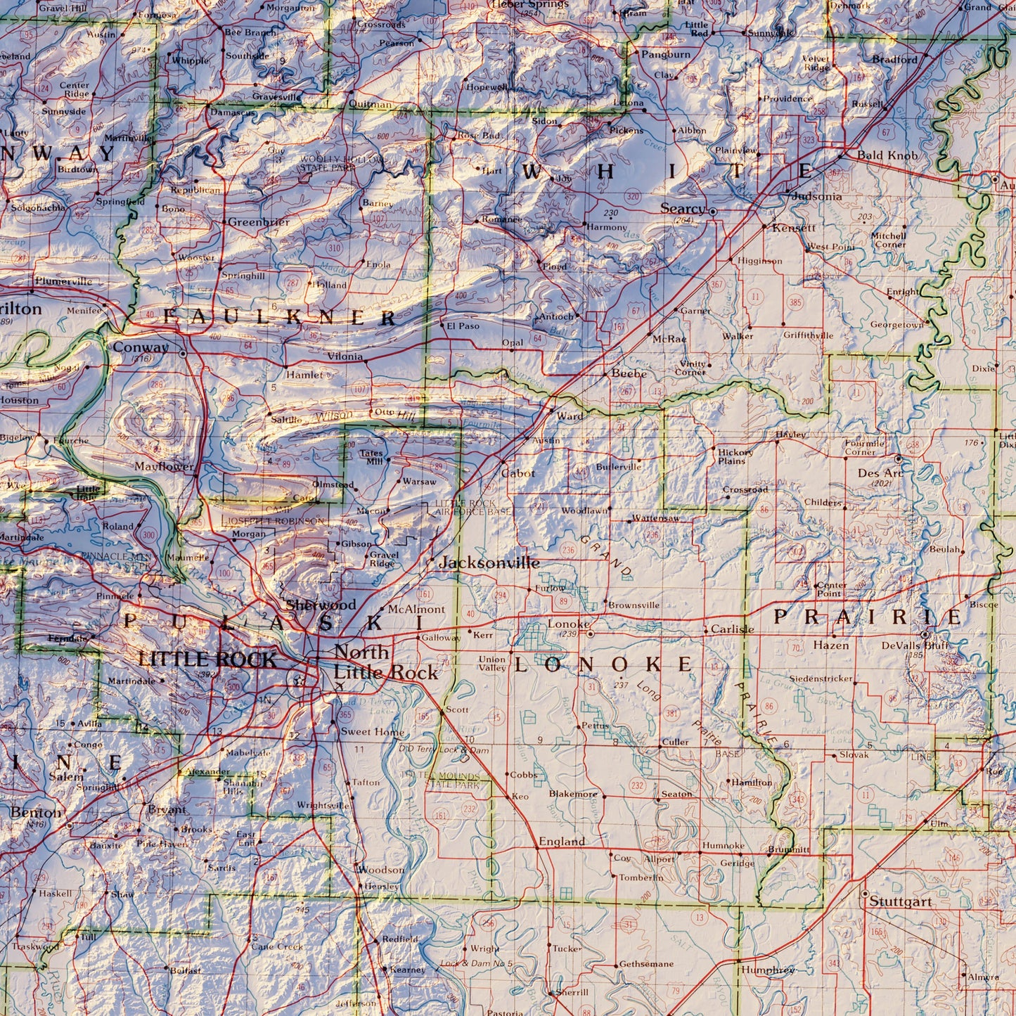 Arkansas 1990 Shaded Relief Map