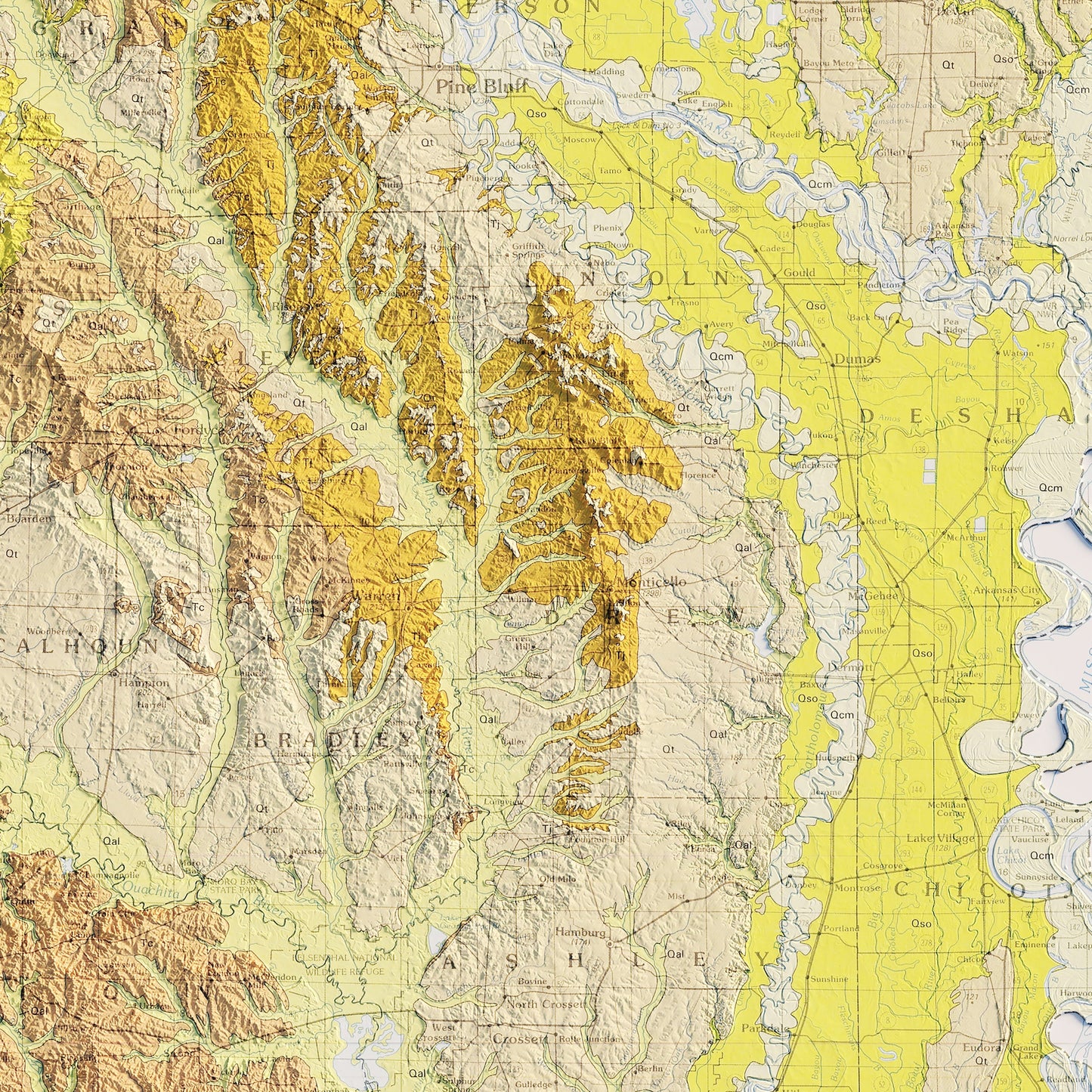 Arkansas 1993 Shaded Relief Map