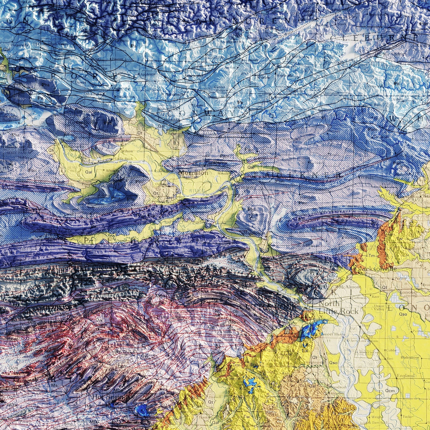 Arkansas 1993 Shaded Relief Map