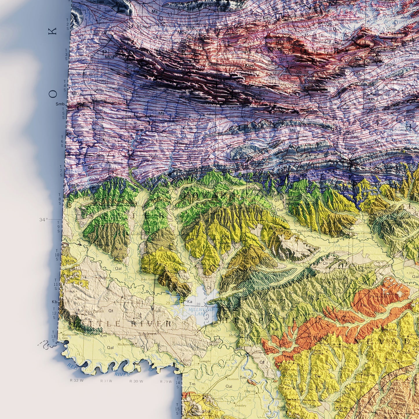 Arkansas 1993 Shaded Relief Map