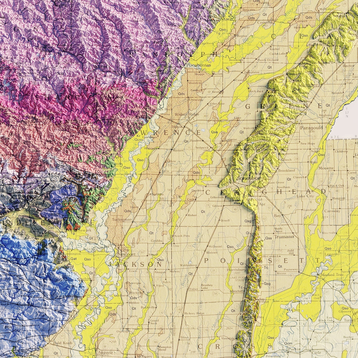 Arkansas 1993 Shaded Relief Map