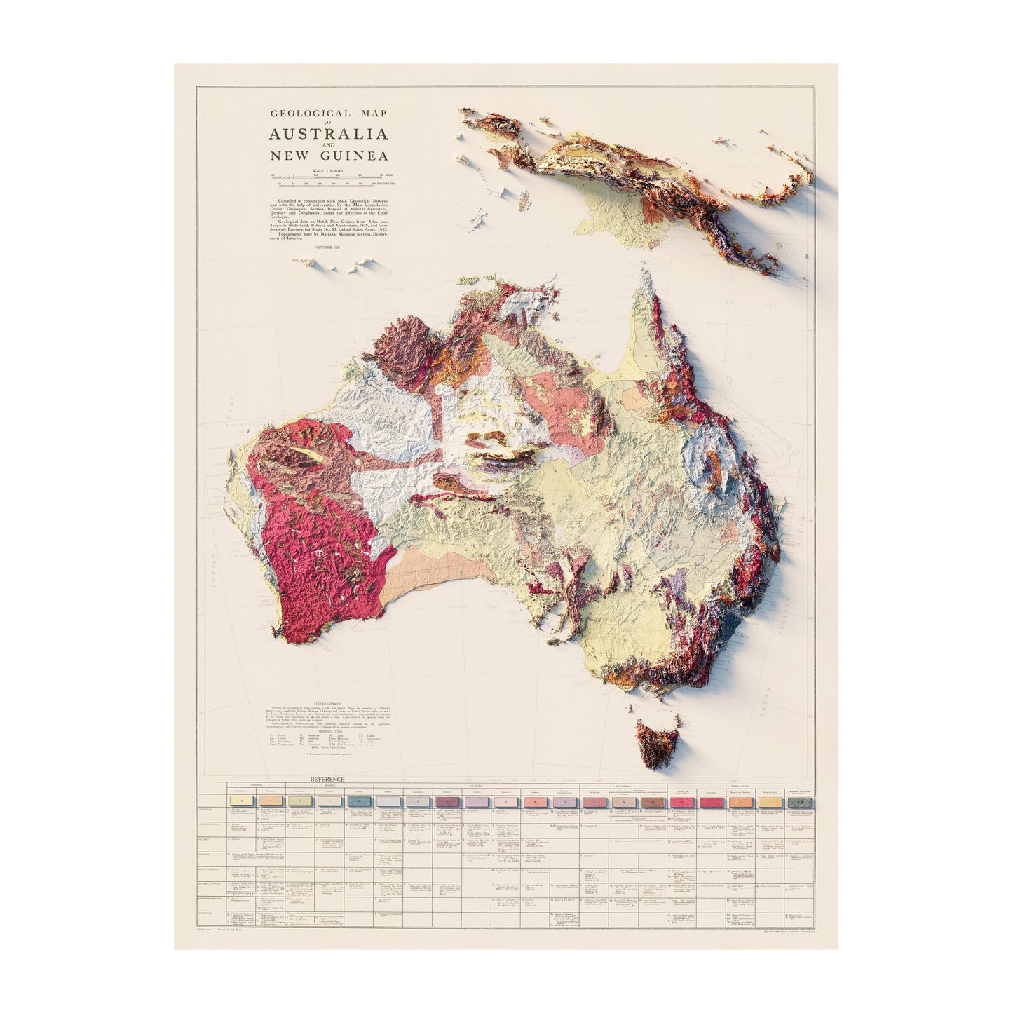 Australia and New Guinea Relief Map - 1952