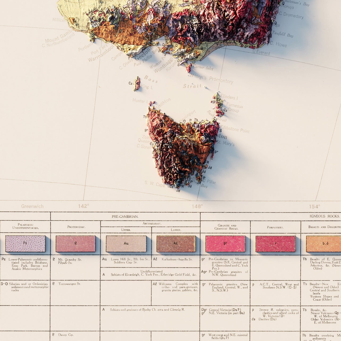Australia 1952 Shaded Relief Map